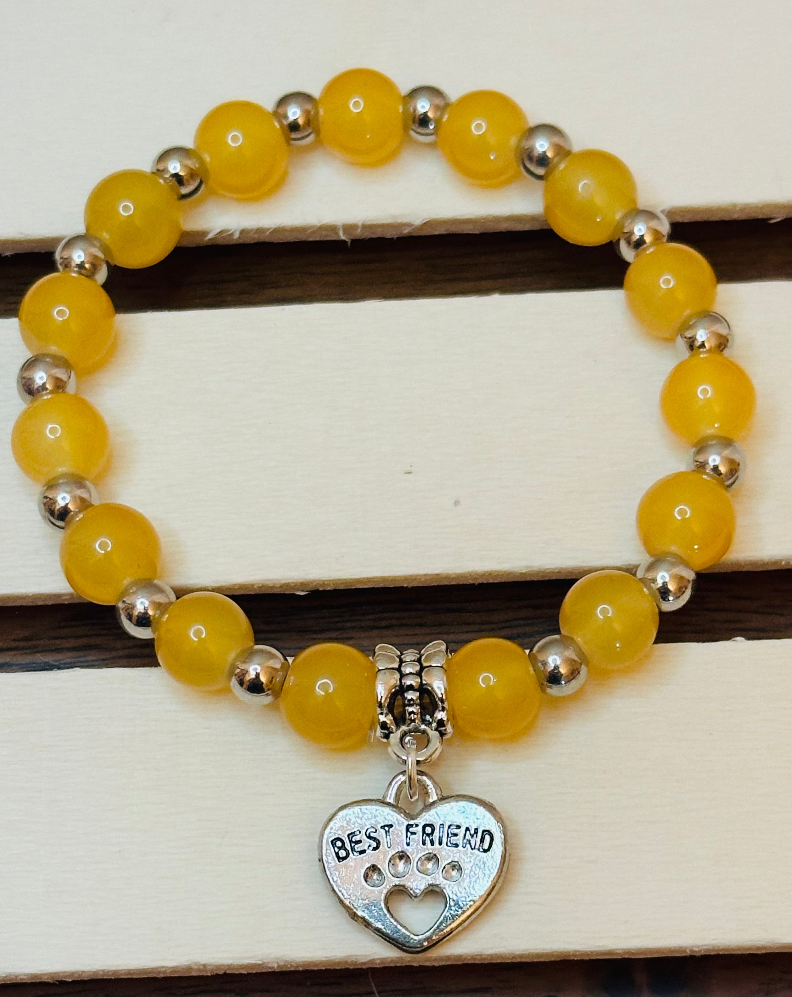 Yellow and Silver Best Friend Paw Bracelet