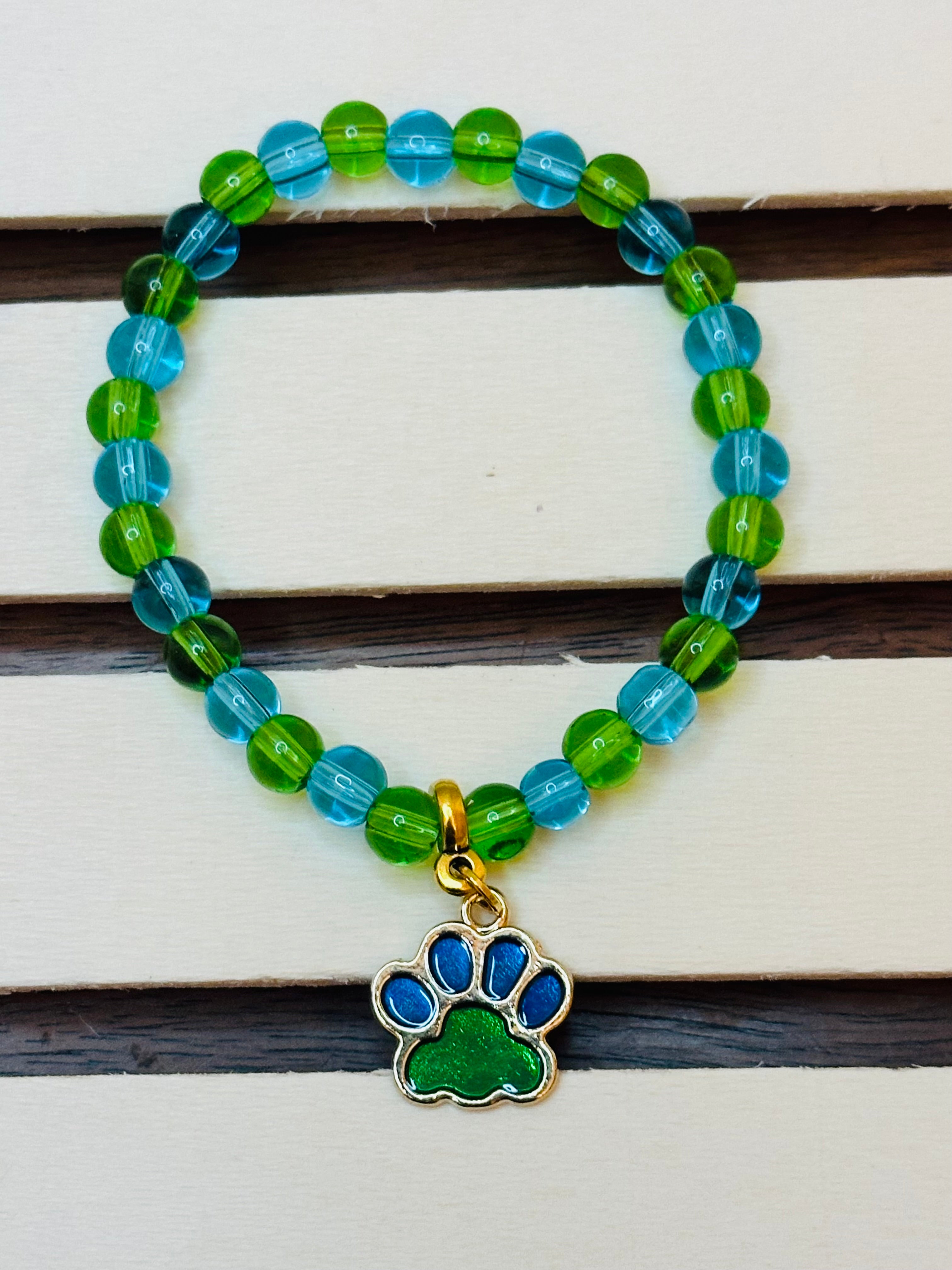 Blue and Green Paw Print Bracelet