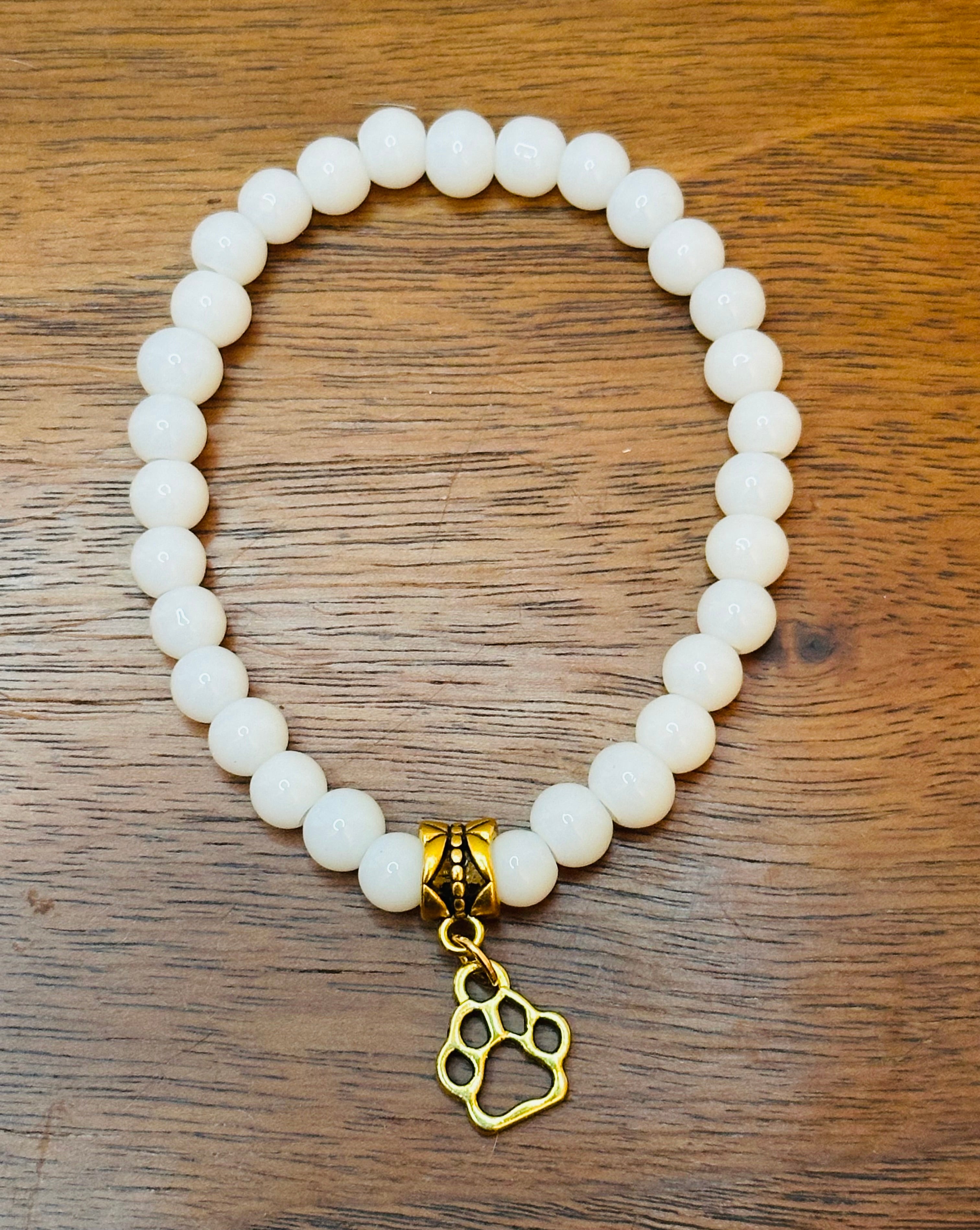 White and Gold Paw Print Bracelet