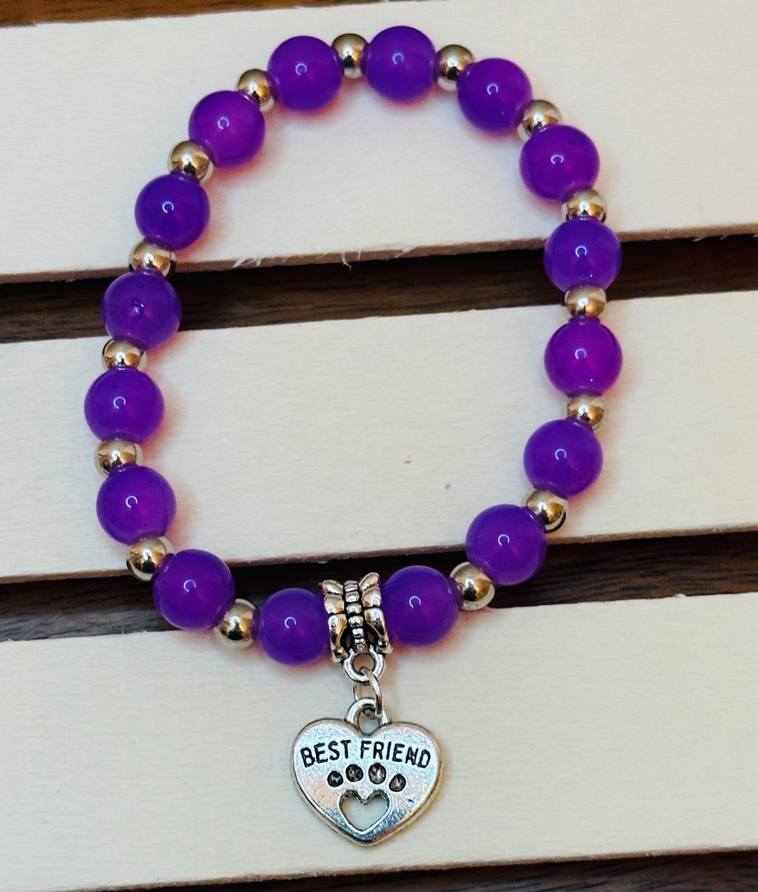 Purple and Silver Best Friend Paw Bracelet