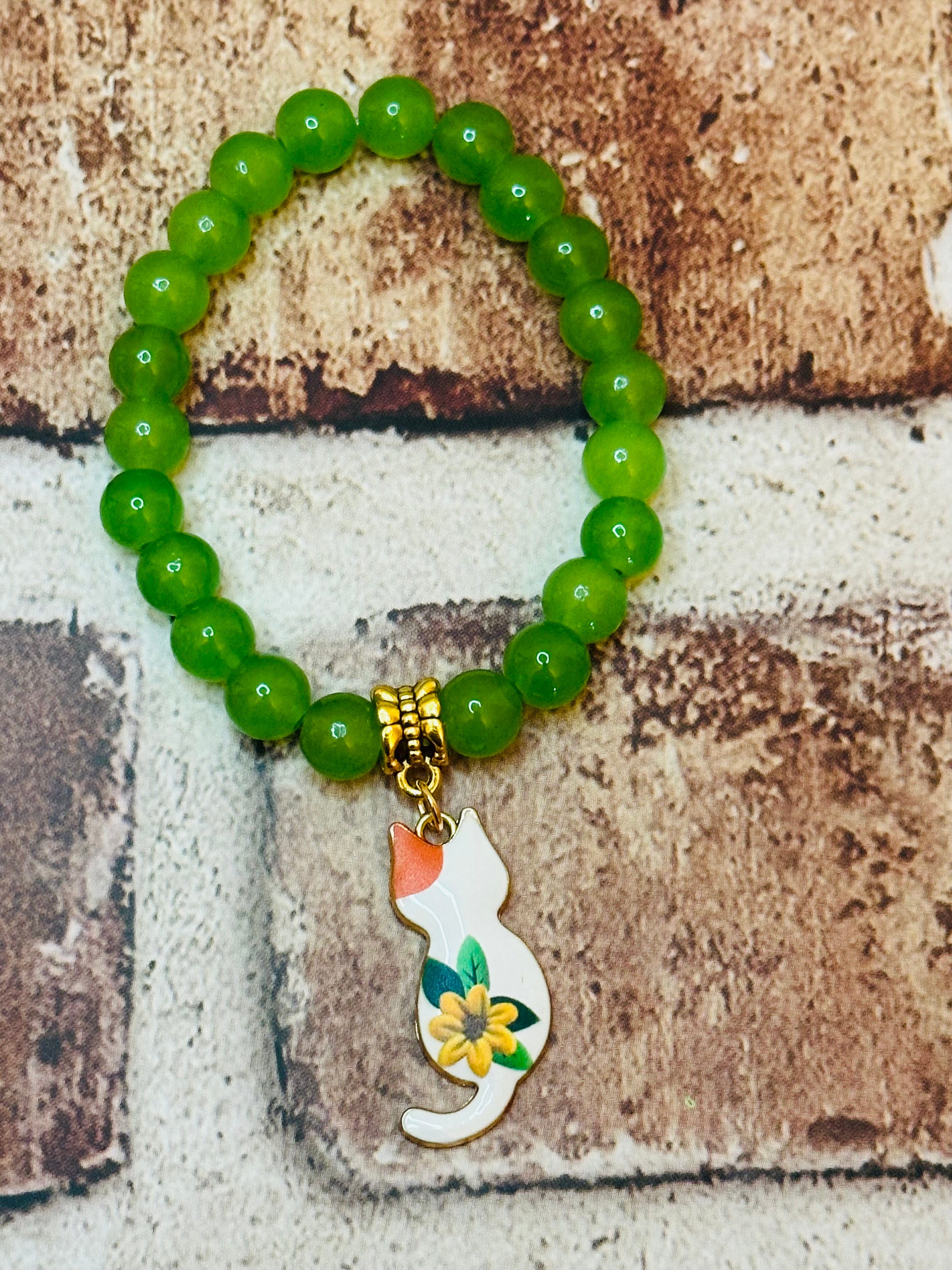 Green Floral Cat Bracelet
