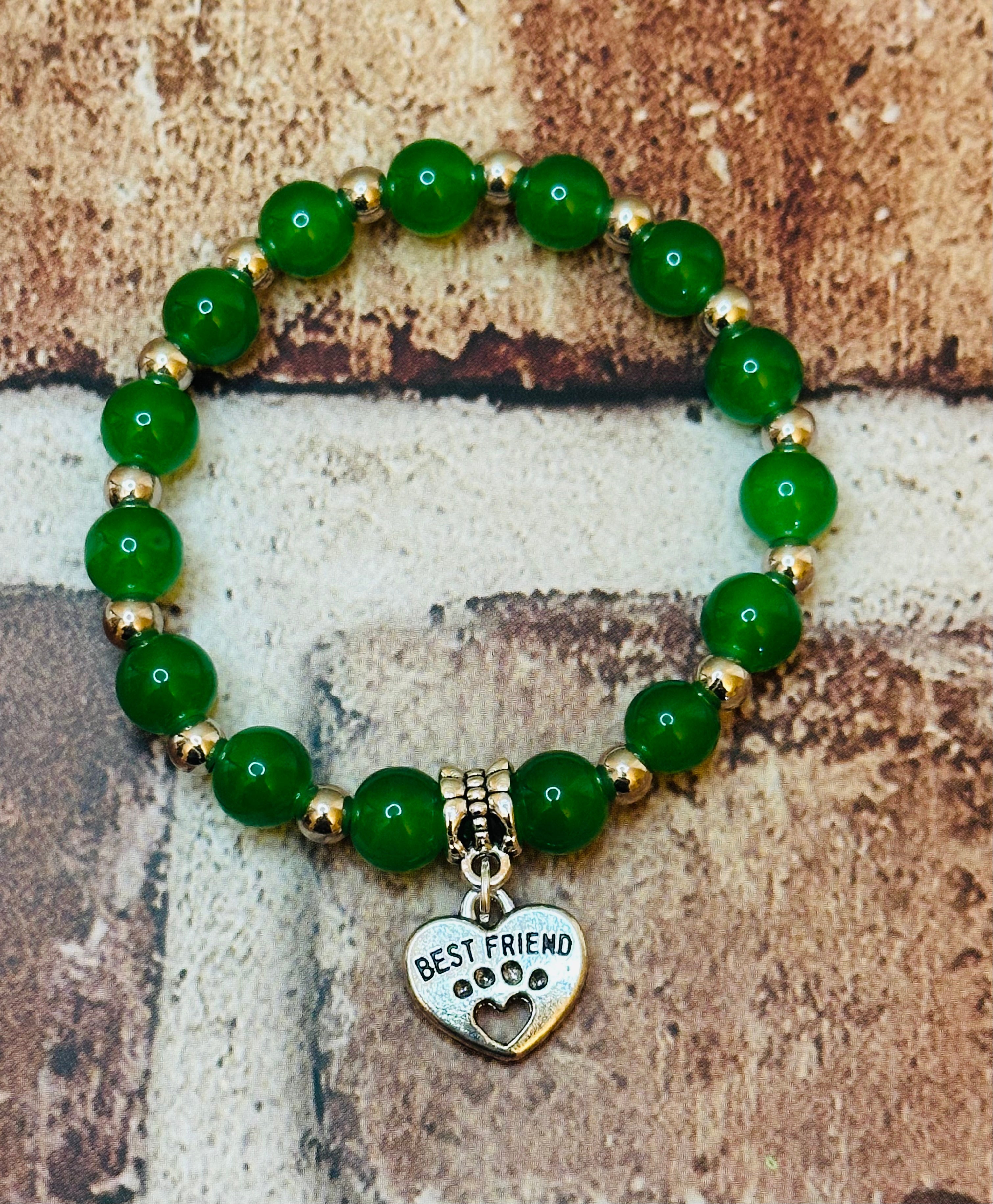 Green and Silver Best Friend Paw Bracelet