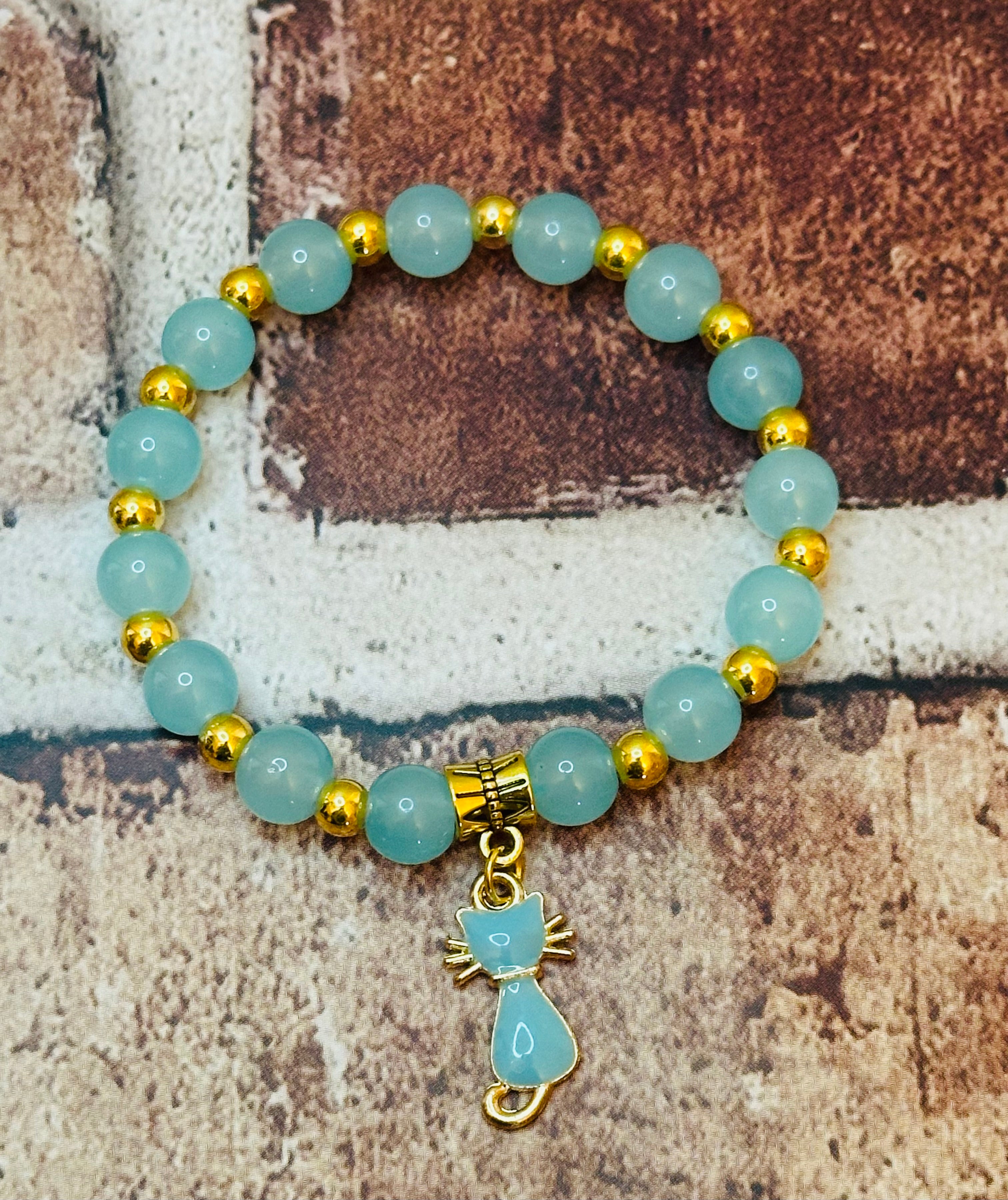 Turquoise and Gold Cat Bracelet