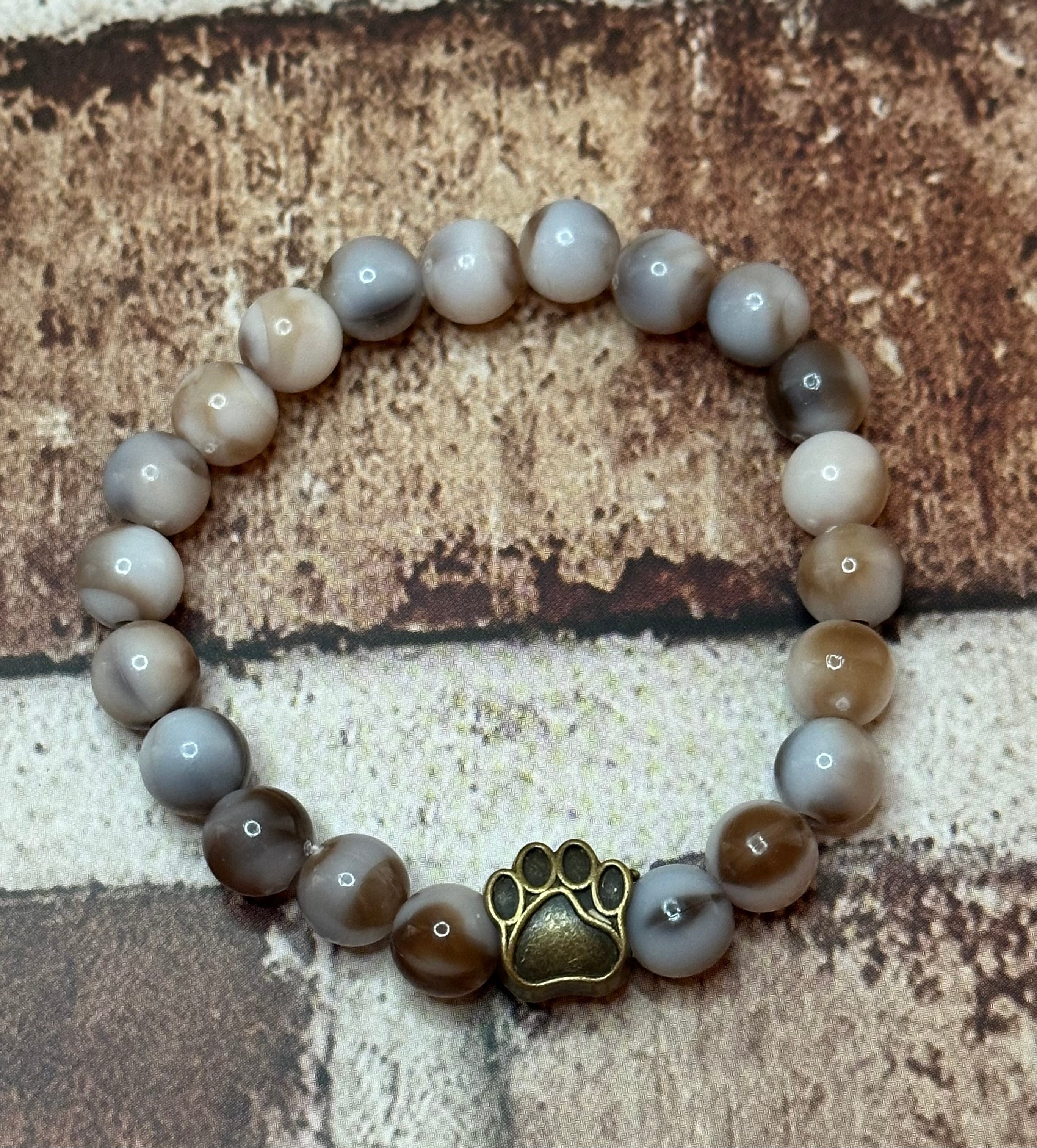 Brown and White Paw Bracelet