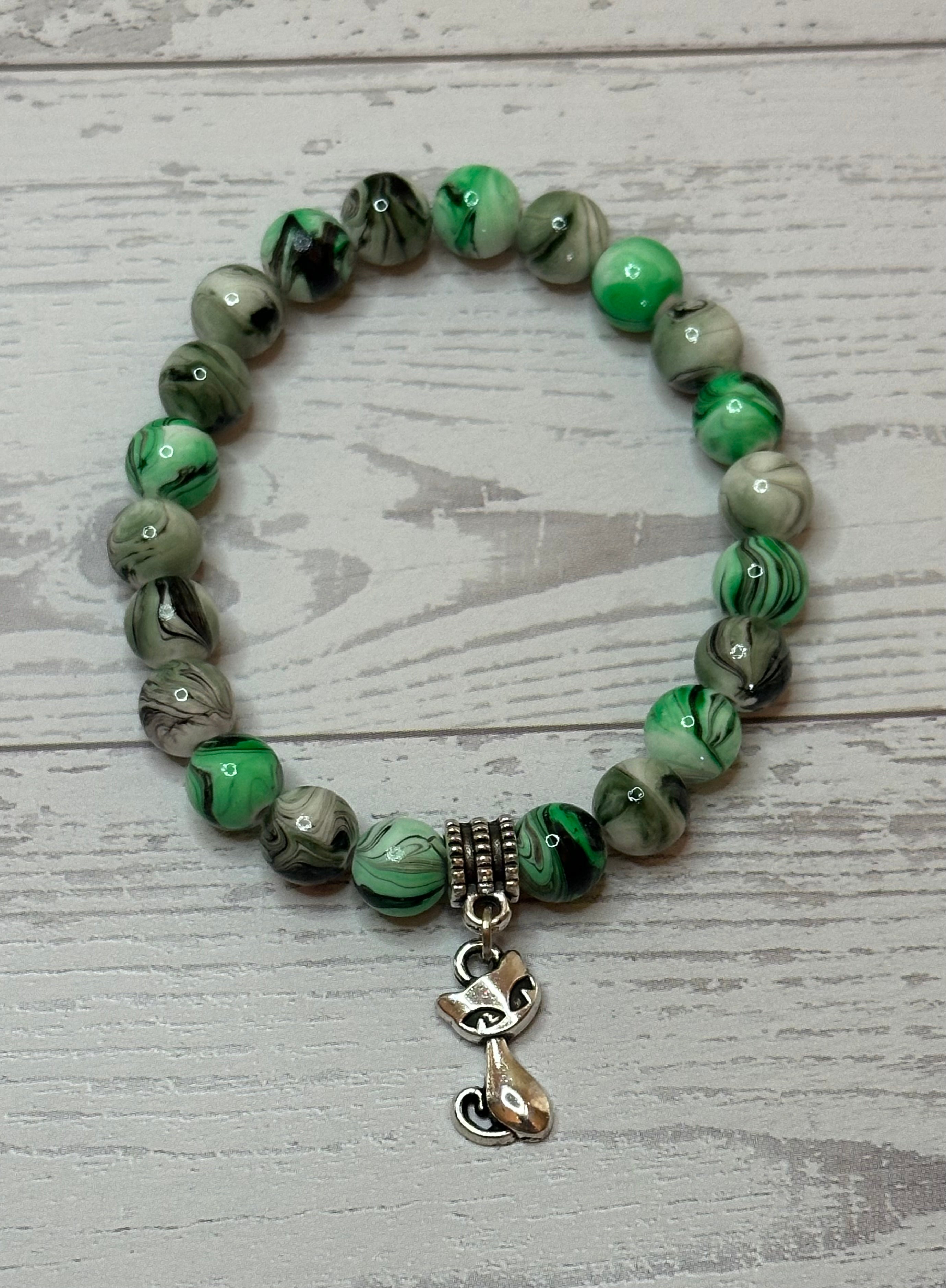 Green and Black Abstract Cat Bracelet