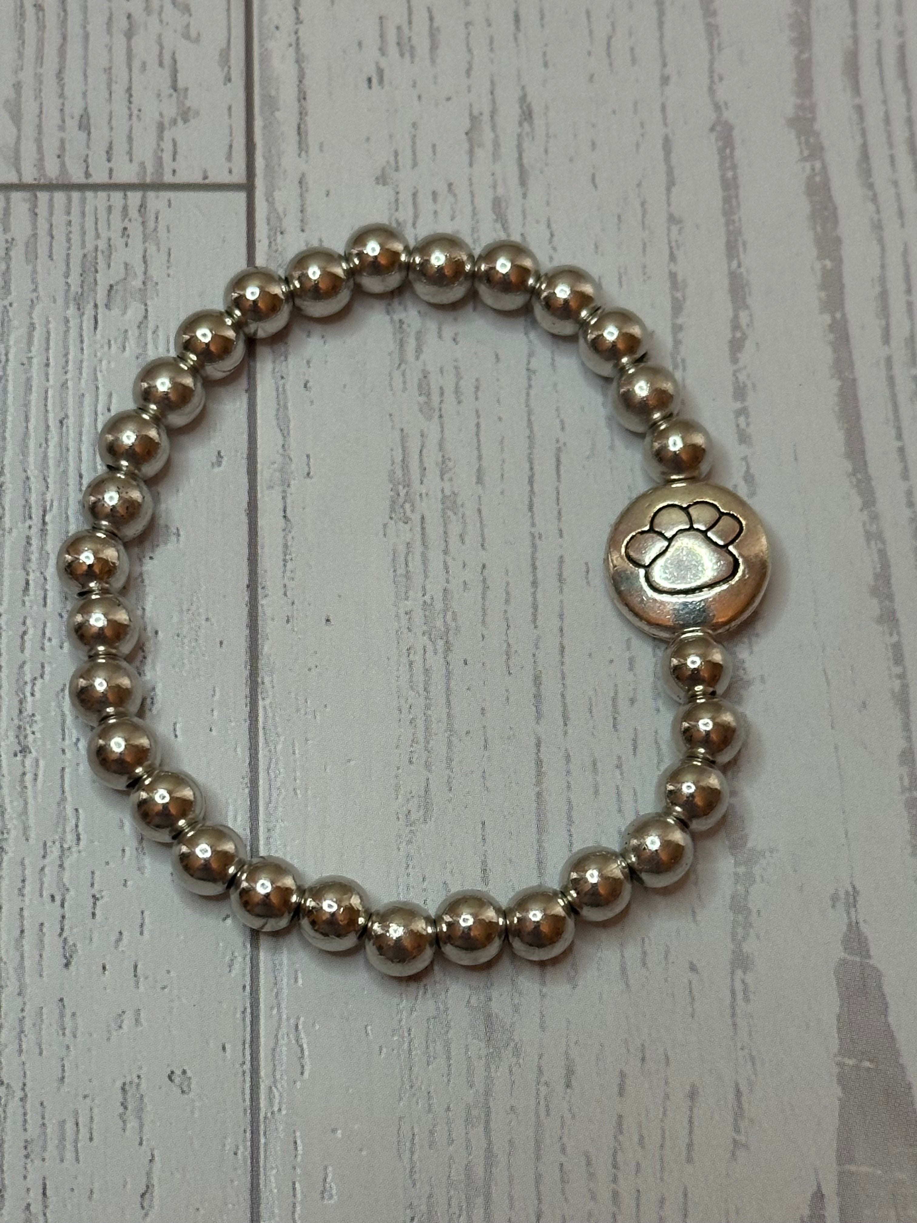 Silver Paw Etched Bracelet