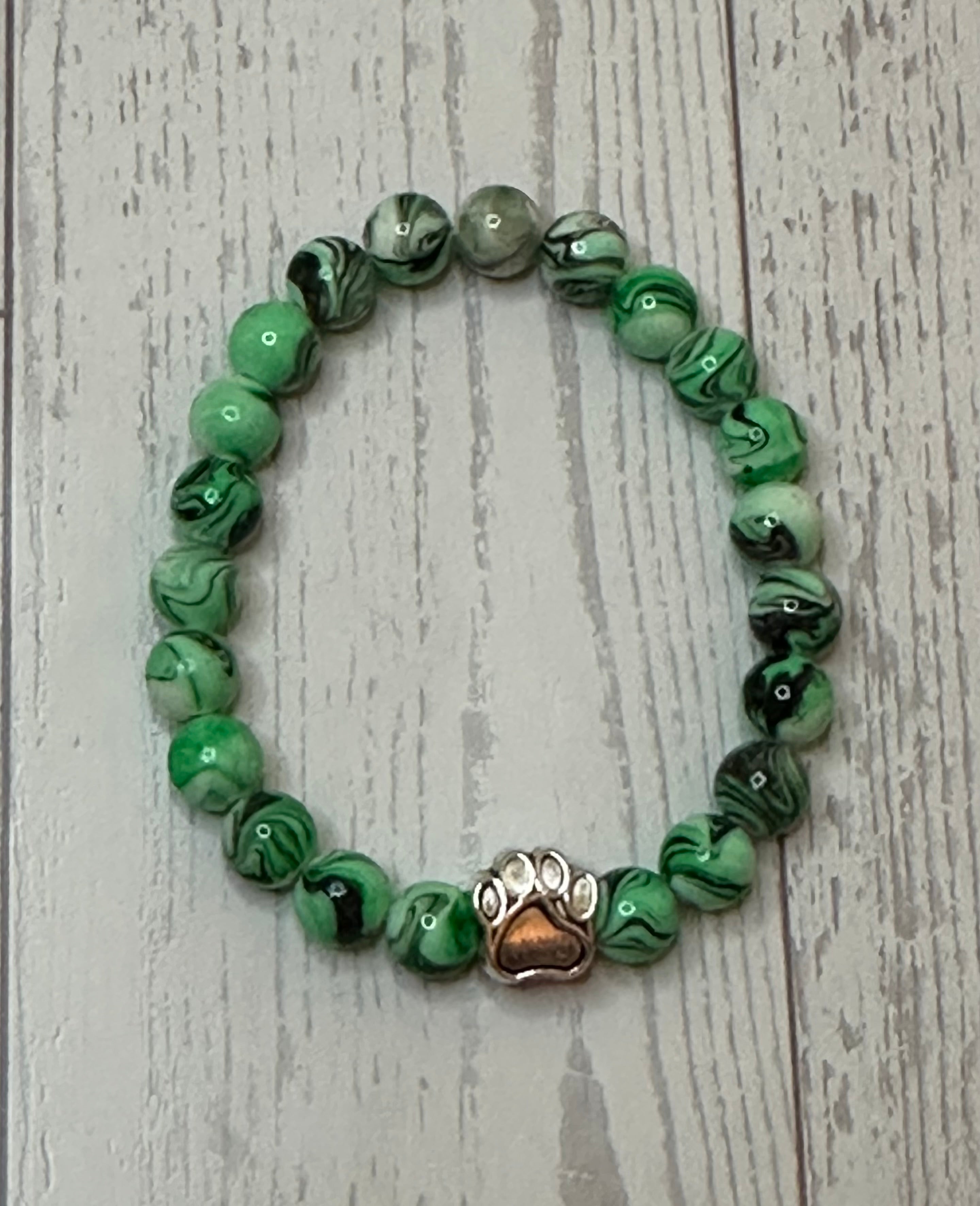 Green and Black Swirl Paw Bracelet