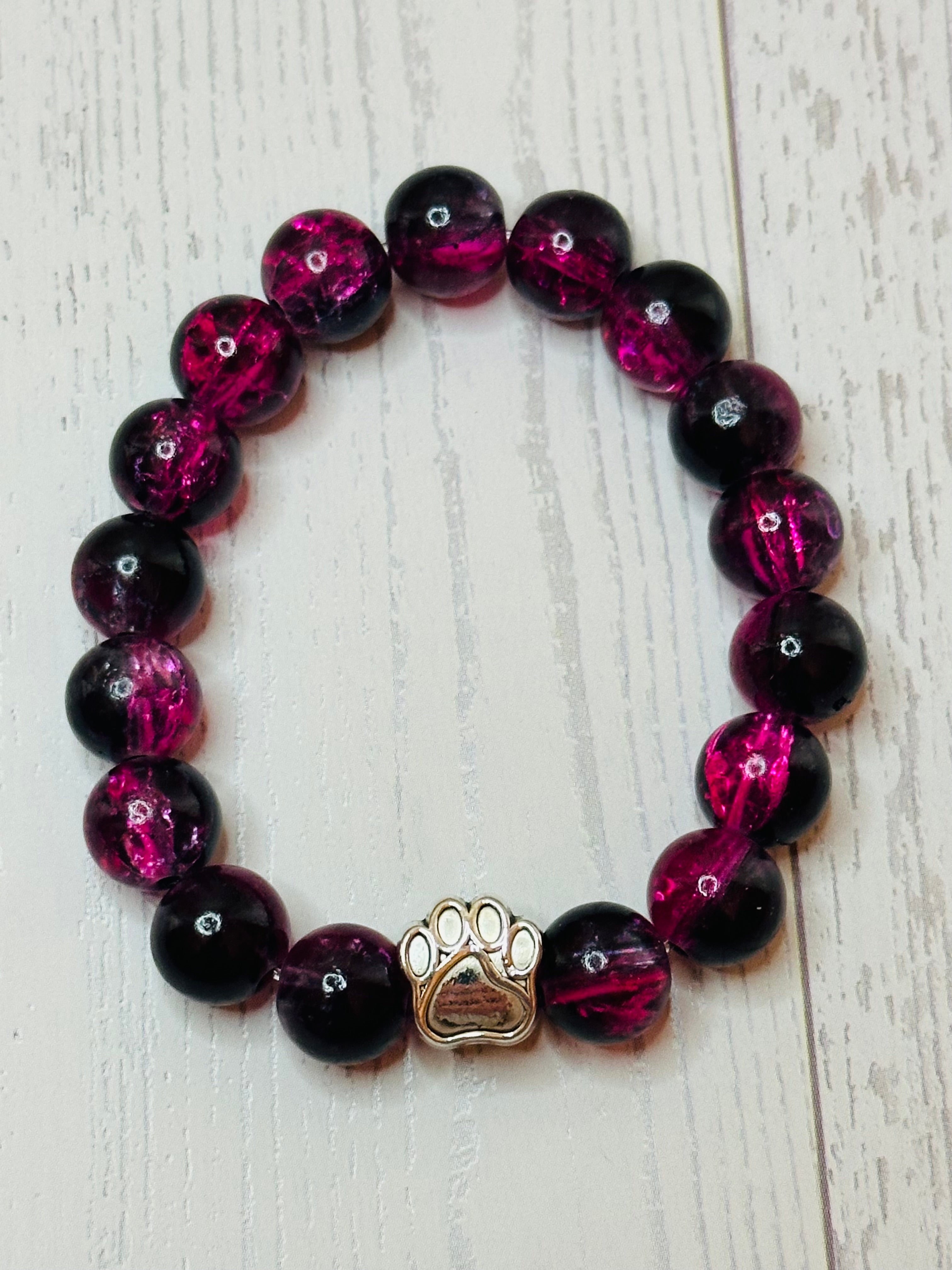 Fuchsia and Black Paw Print Bracelet