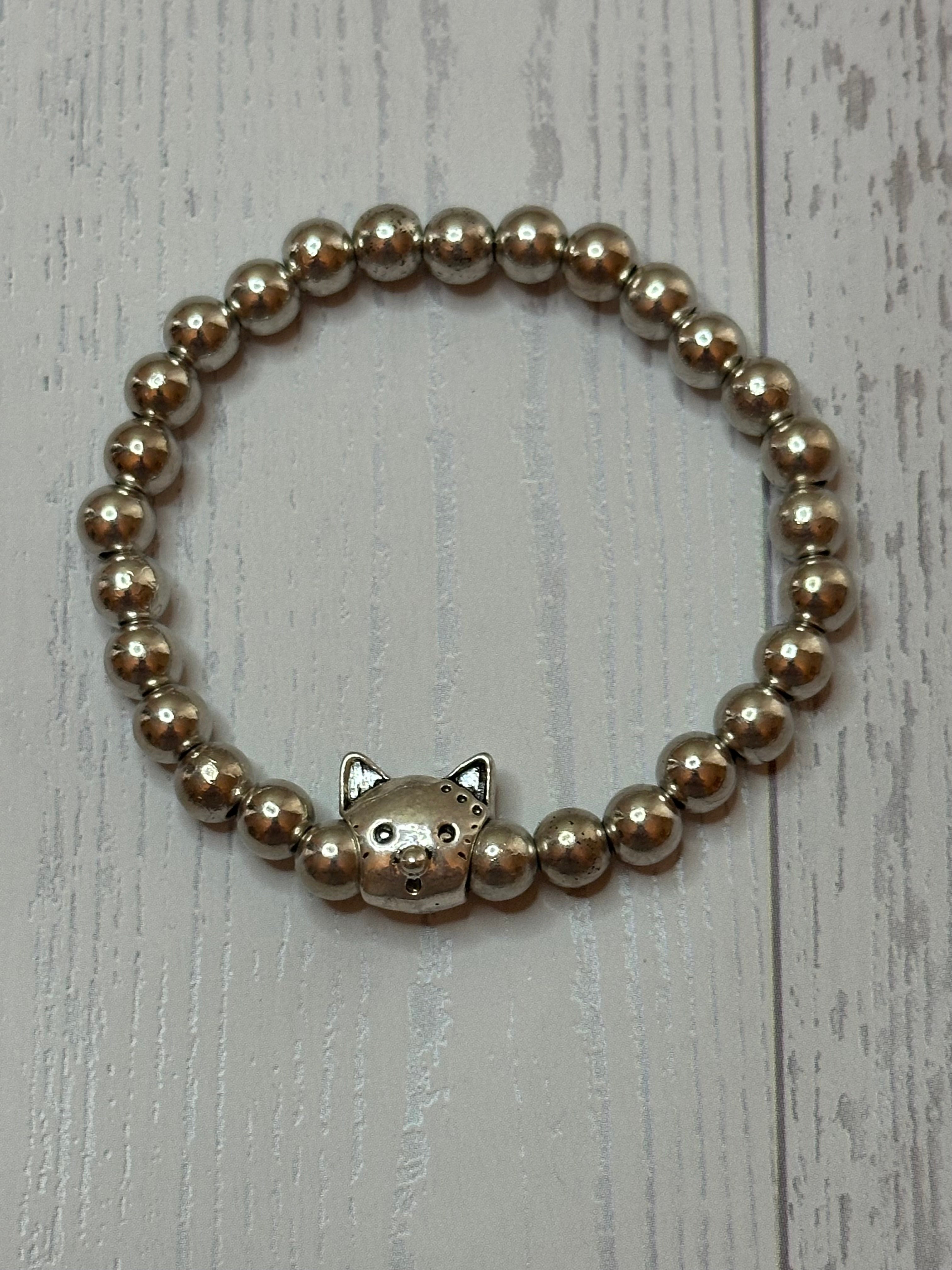 Silver Cat Head Bracelet