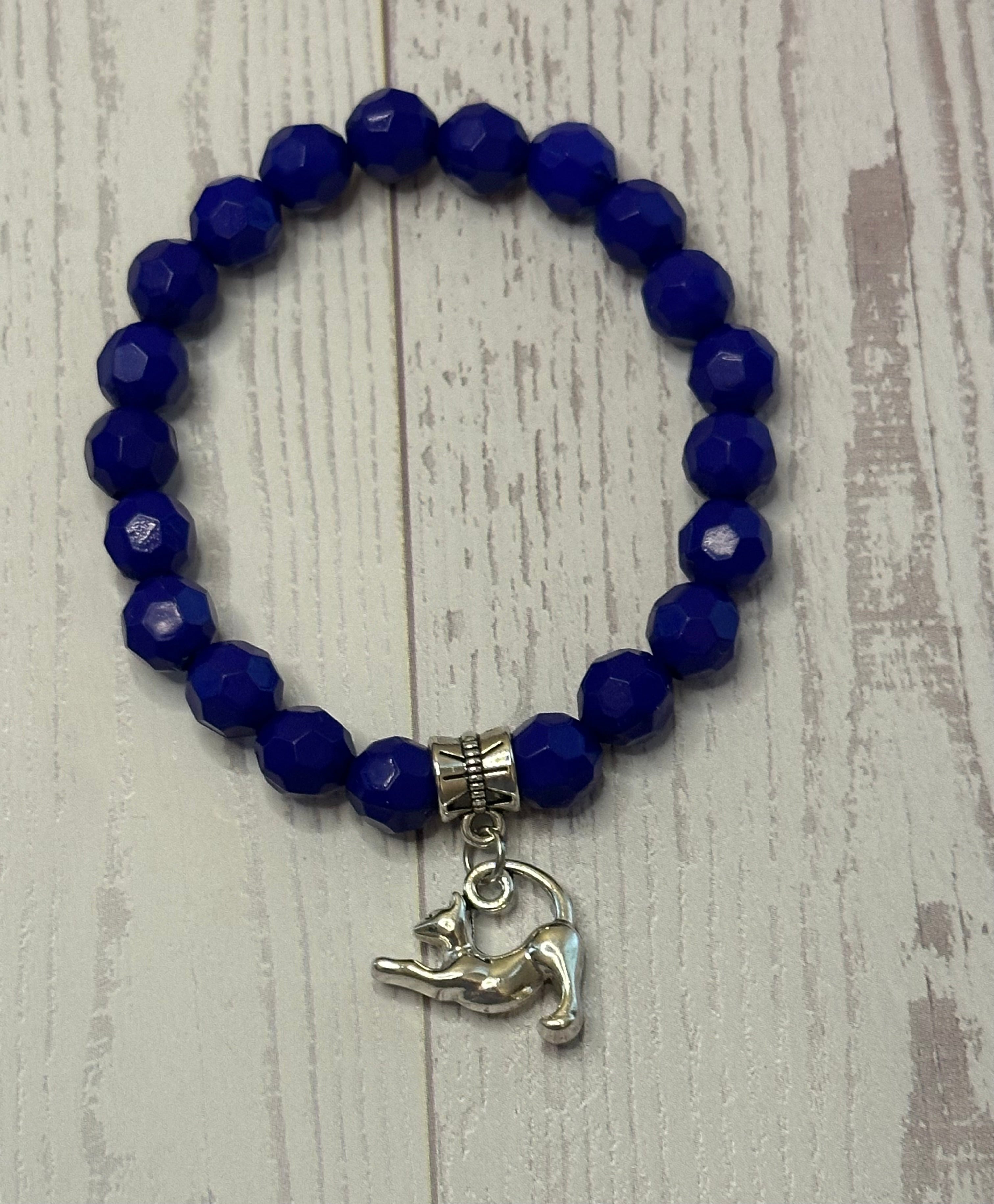 Blue Pouncing Cat Bracelet