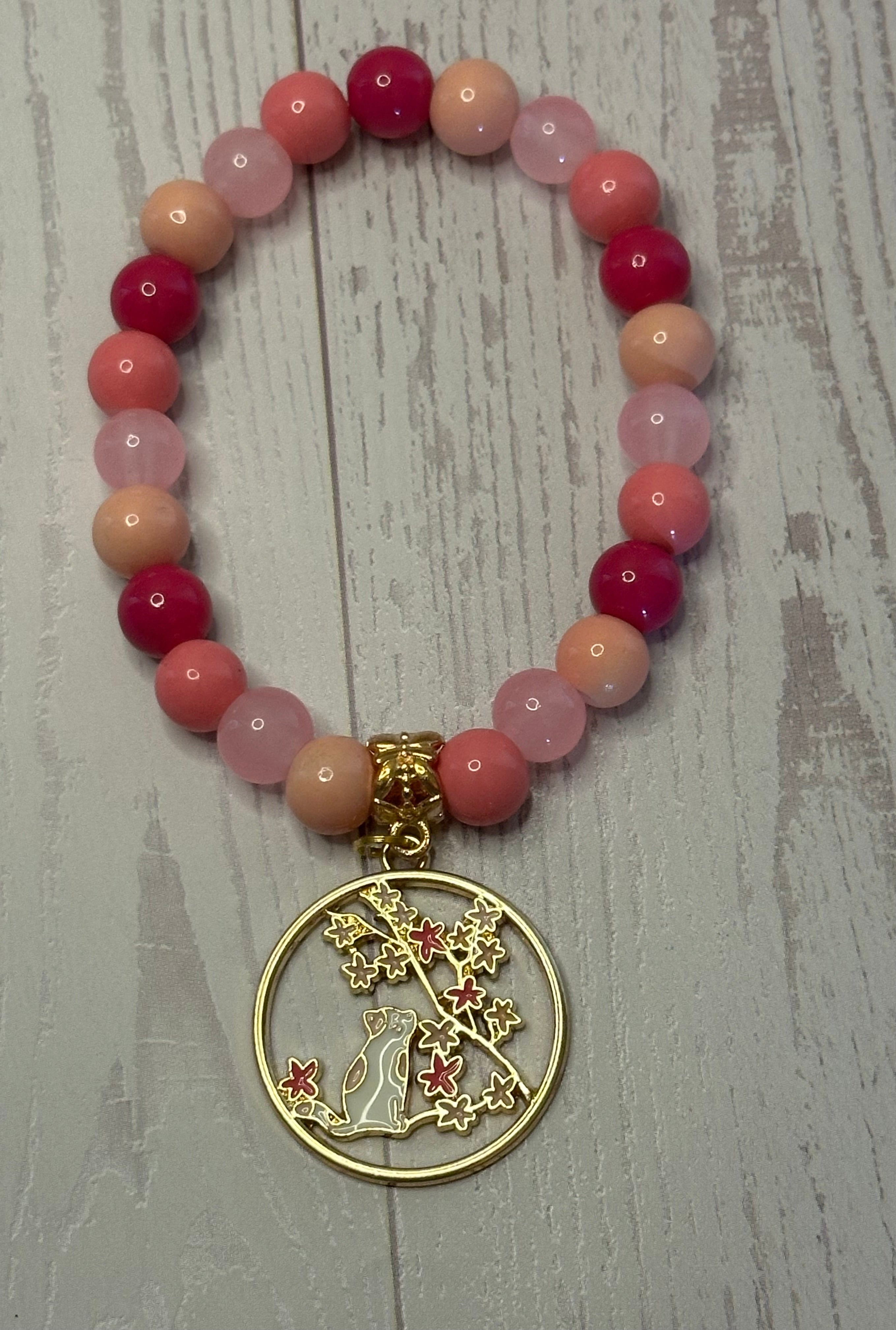 Pink Toned Floral Cat Bracelet