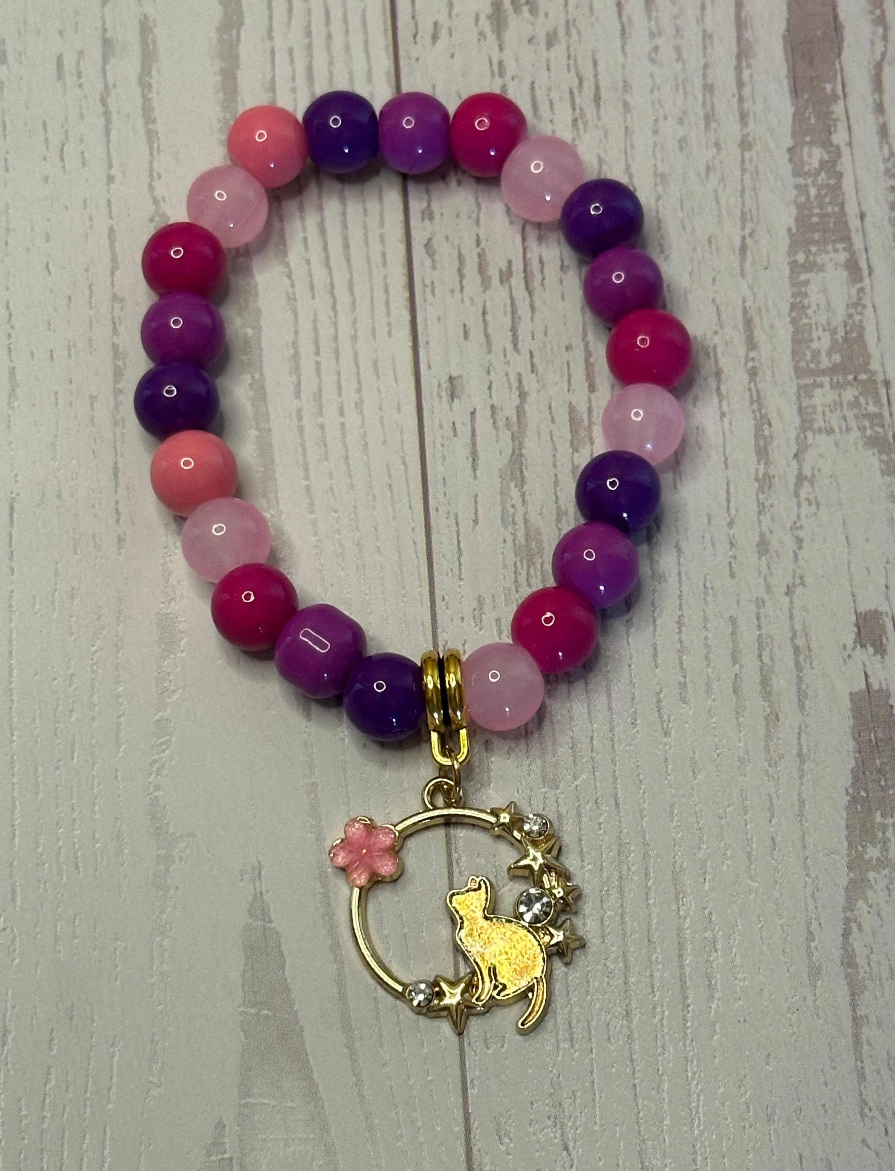 Pink and Purple Flower Cat Bracelet