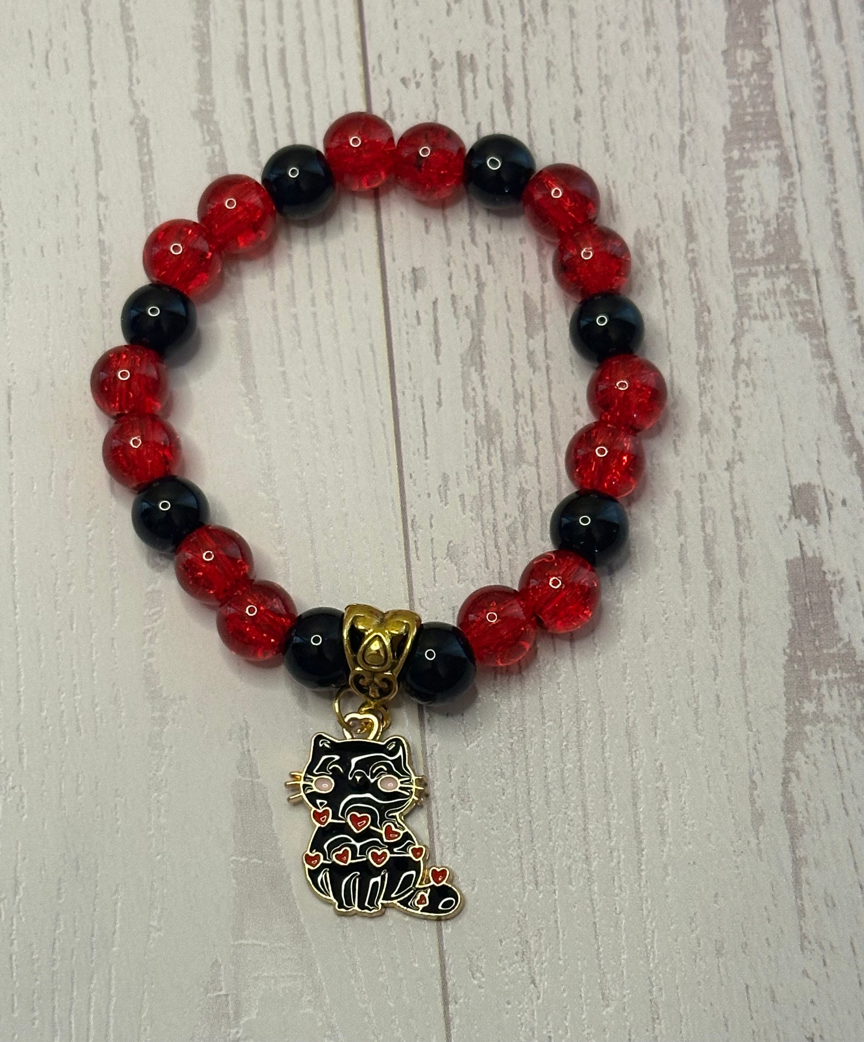 Red and Black Cat Heart Bracelet