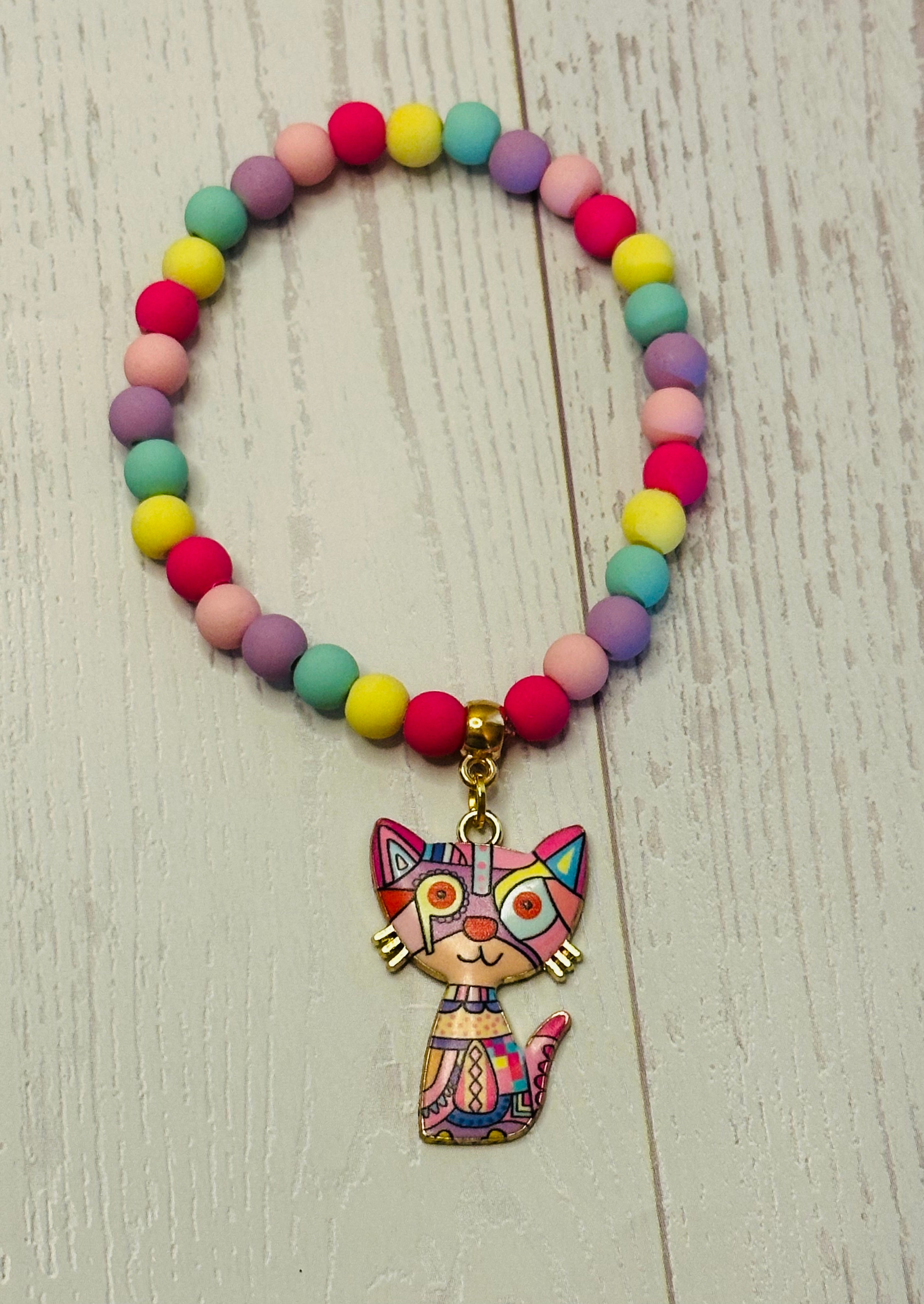 Pink and Red Mosaic Cat Bracelet