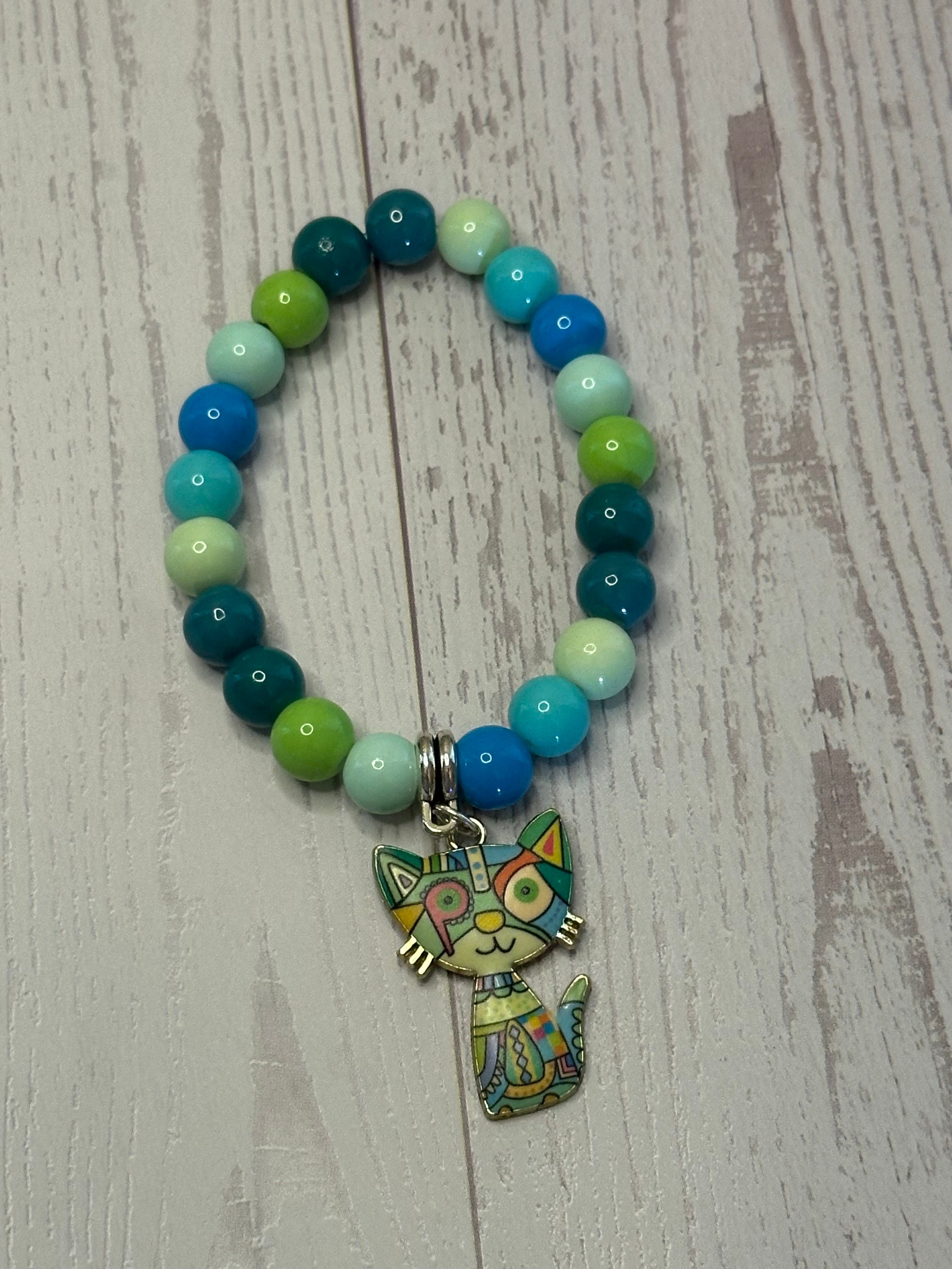 Green and Blue Mosaic Cat Bracelet