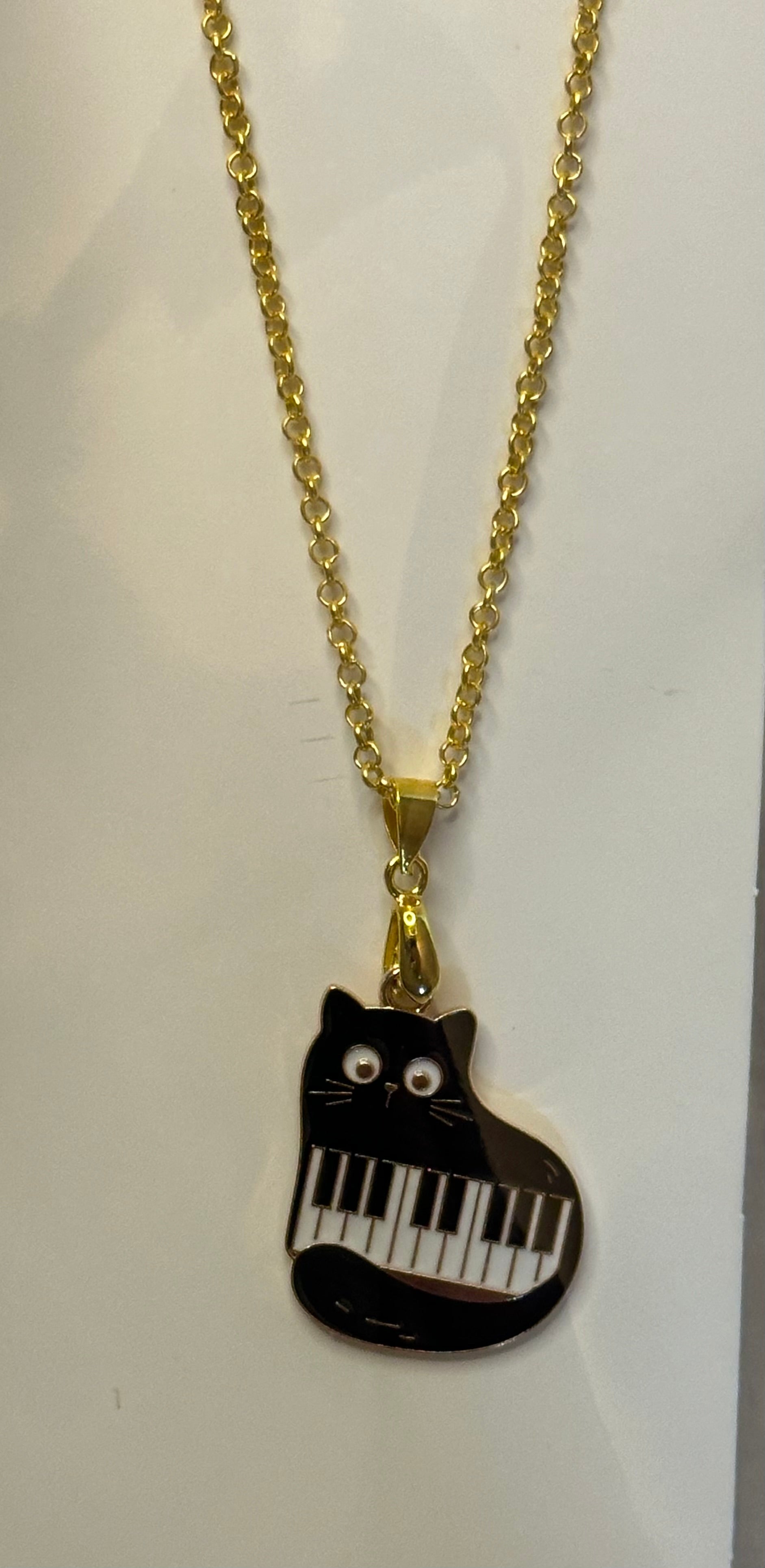 Black Piano Cat Necklace