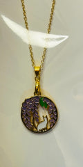 Cat and Purple Flowers Necklace