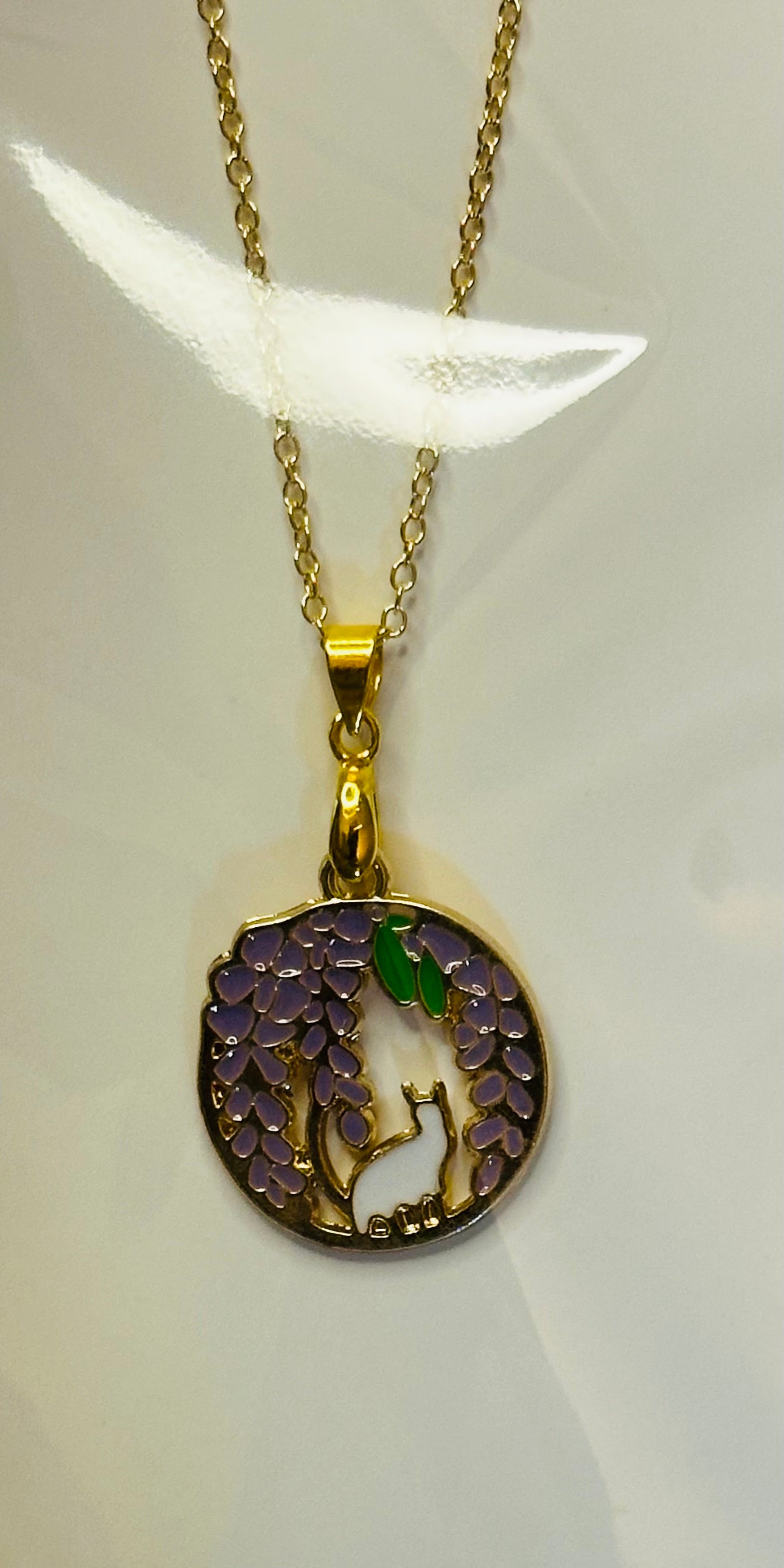 Cat and Purple Flowers Necklace