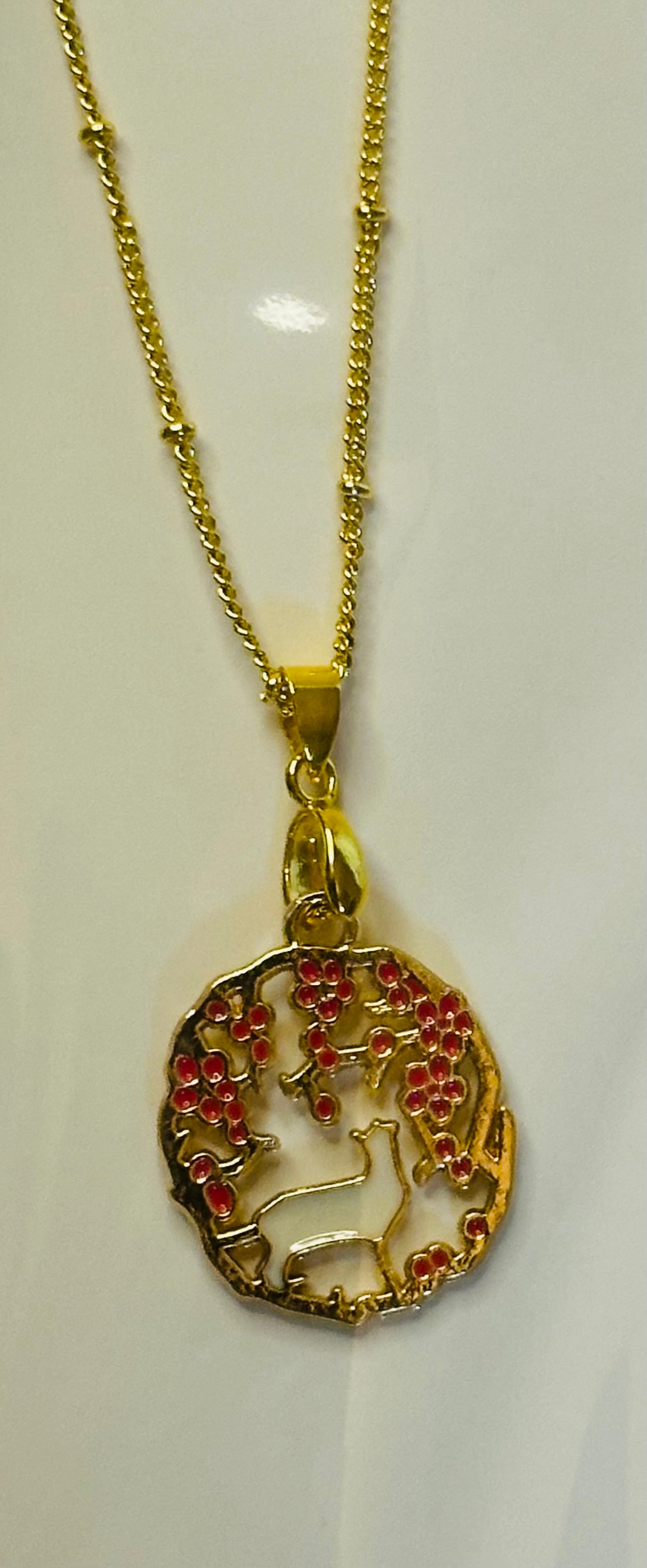 Cat and Red Floral Necklace