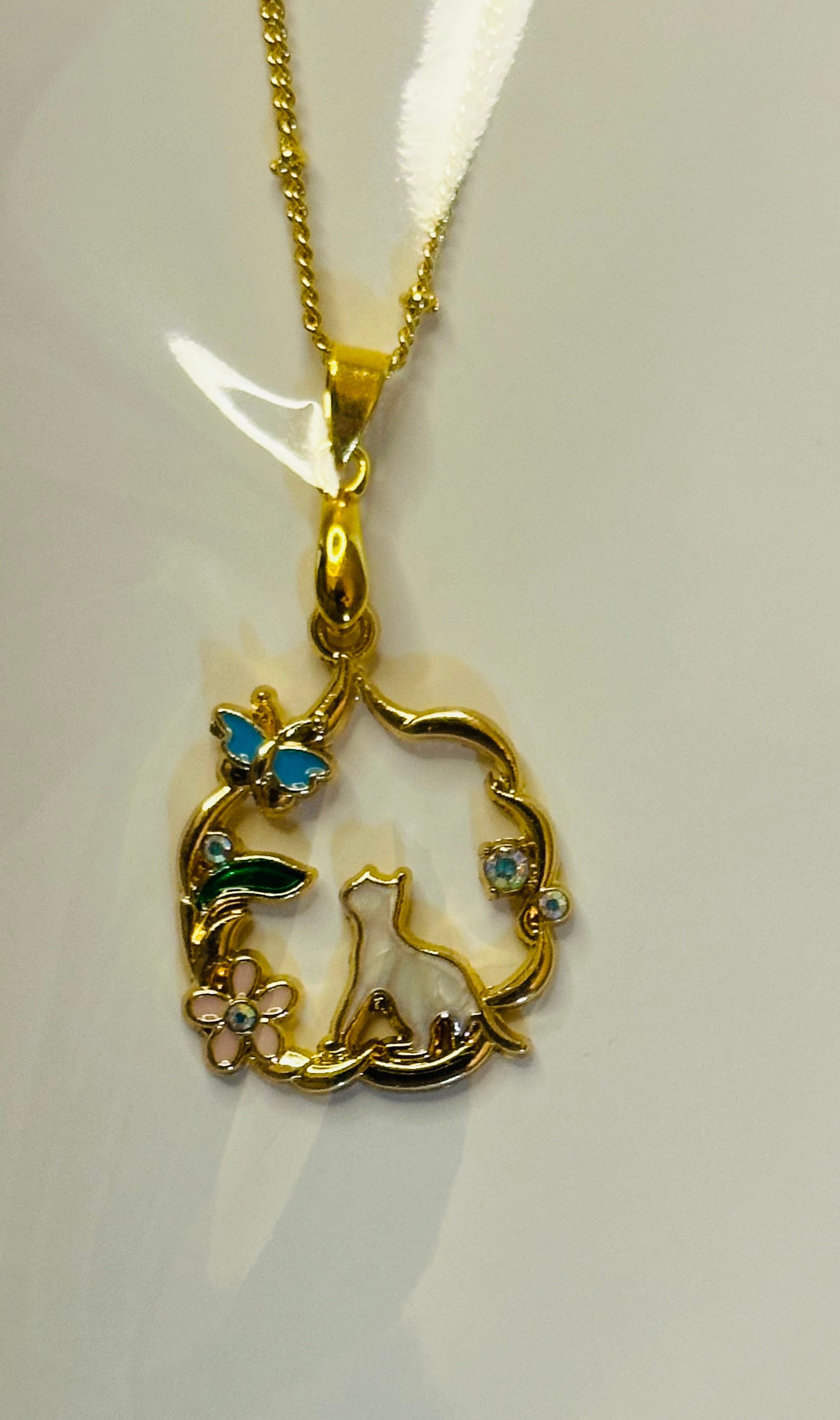 Cat and Butterfly Necklace