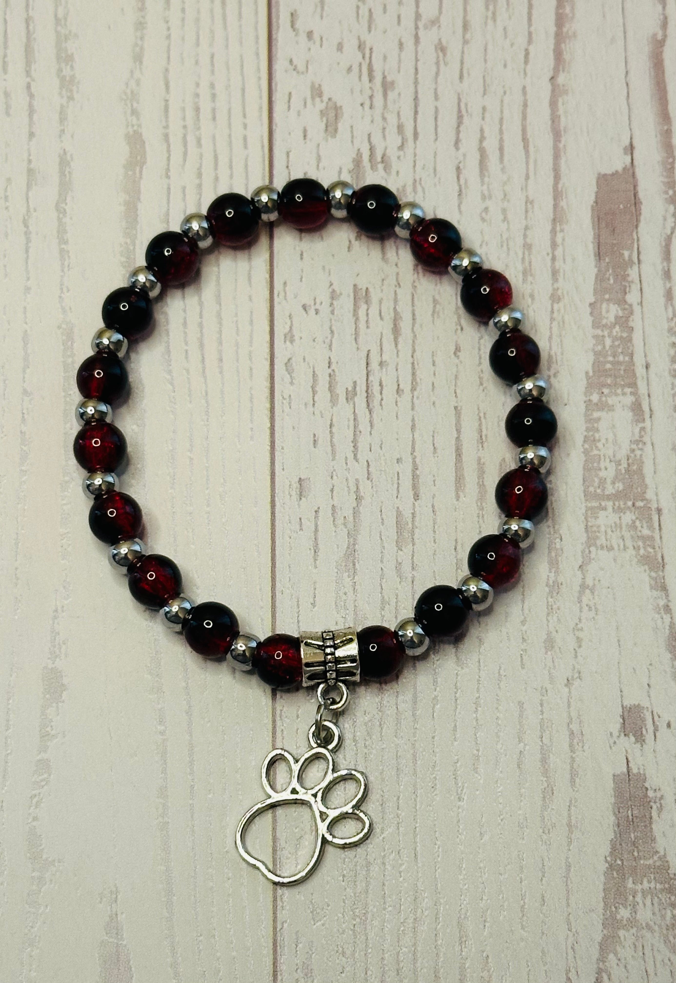 Black and Silver Dangle Paw Bracelet
