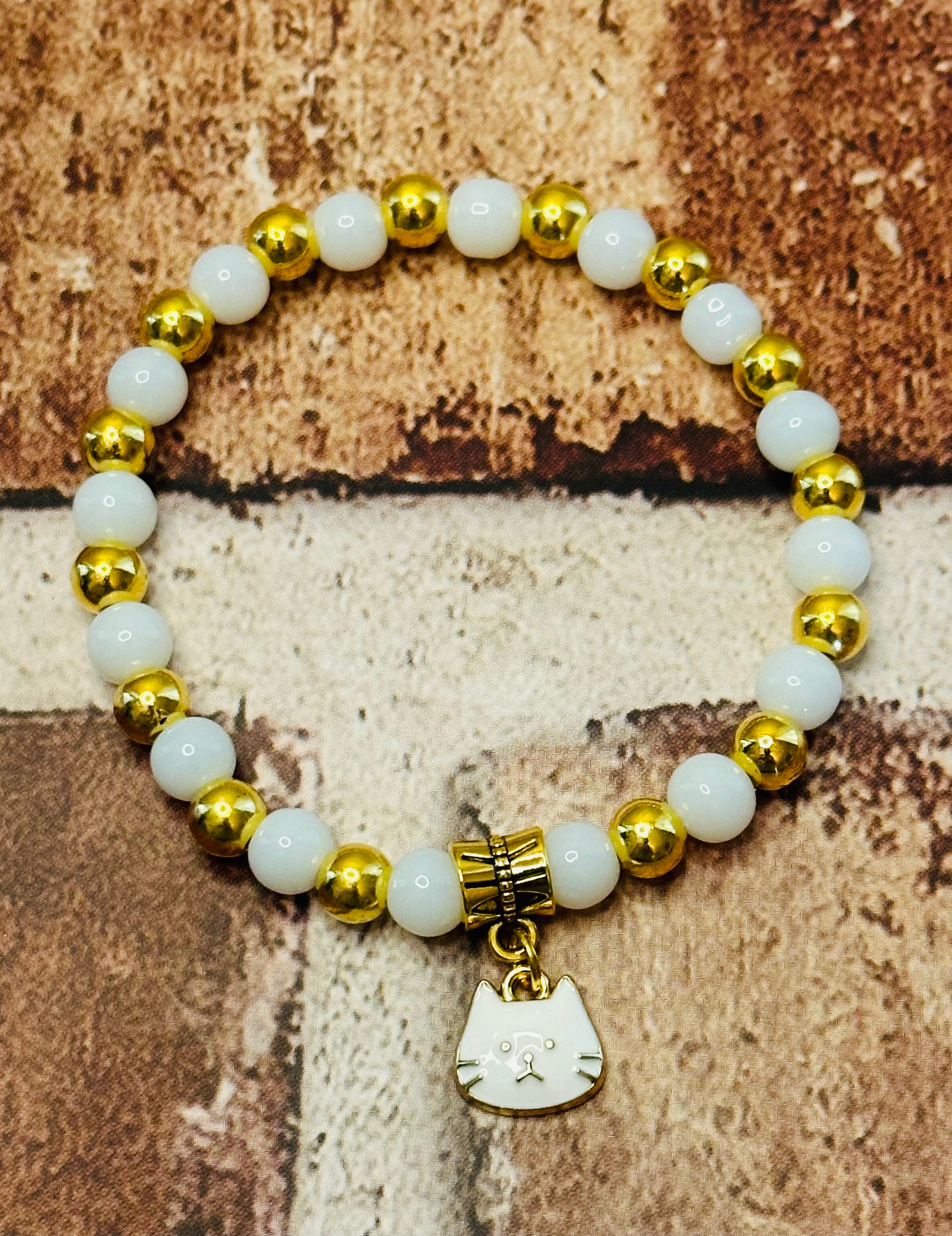 White and Gold Cat Head Bracelet