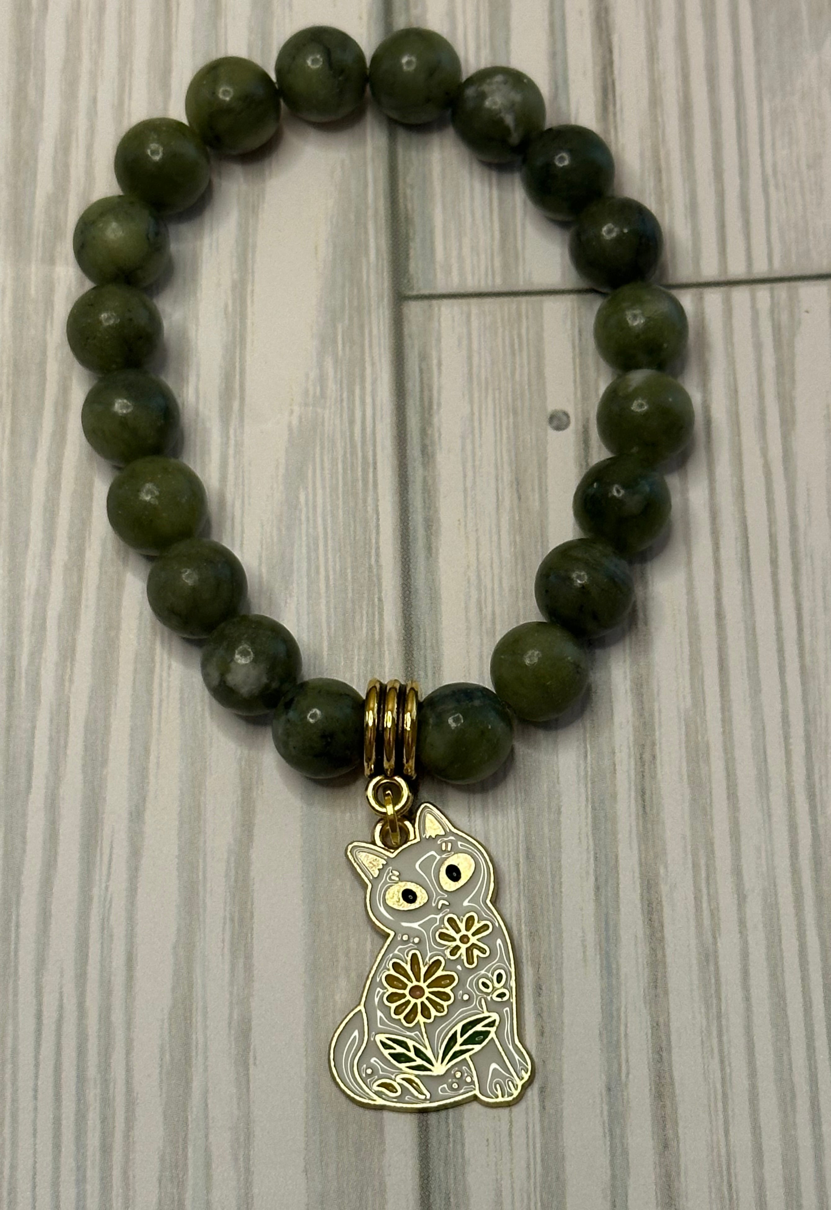 Dark Green Floral Cat Bracelet