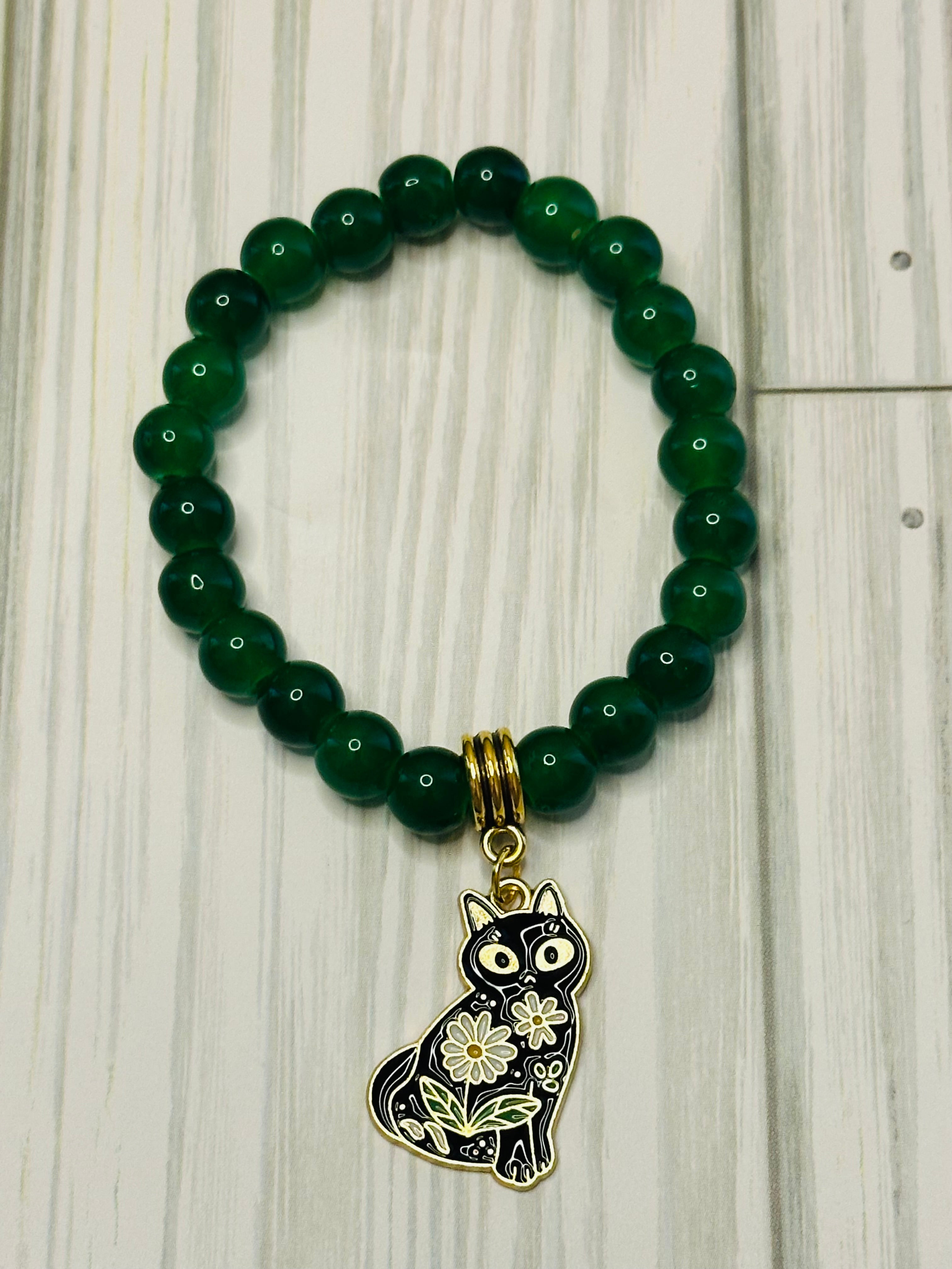 Green Floral Cat Bracelet