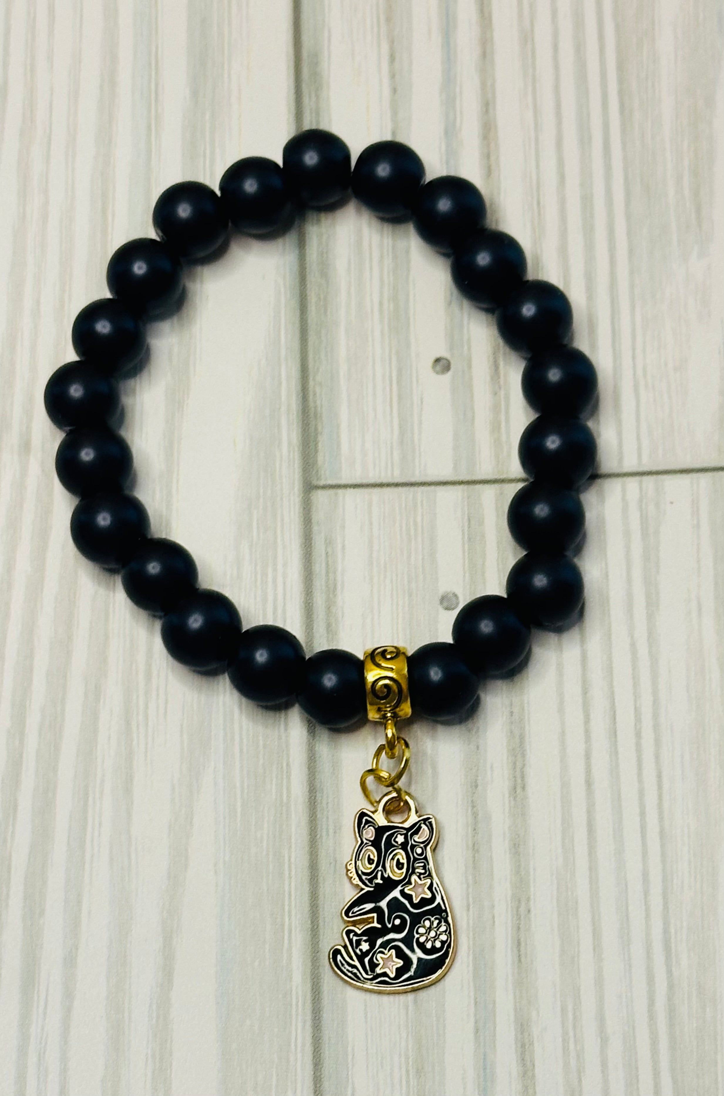 Black Floral Cat Bracelet