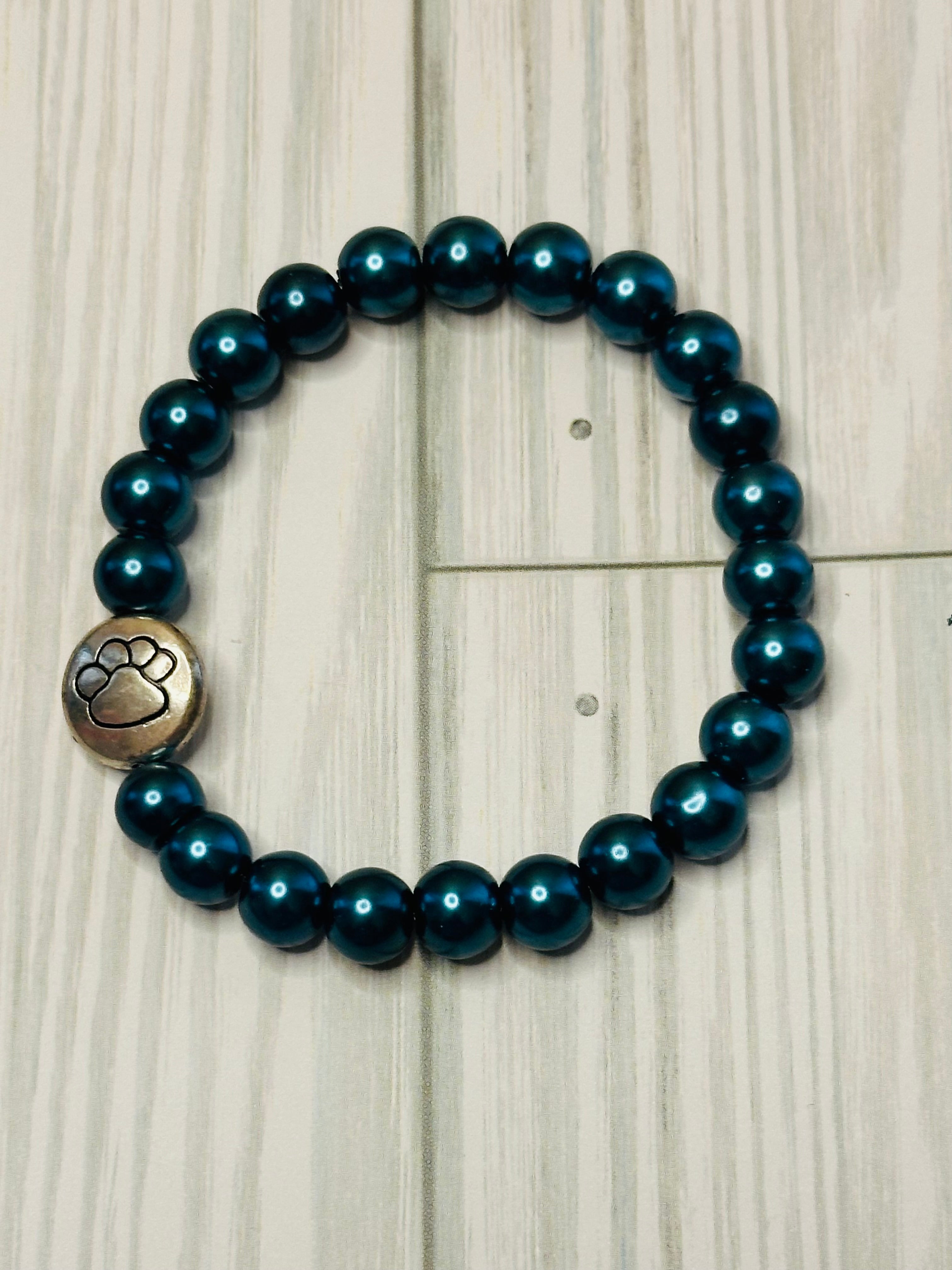 Metallic Teal Paw Bracelet