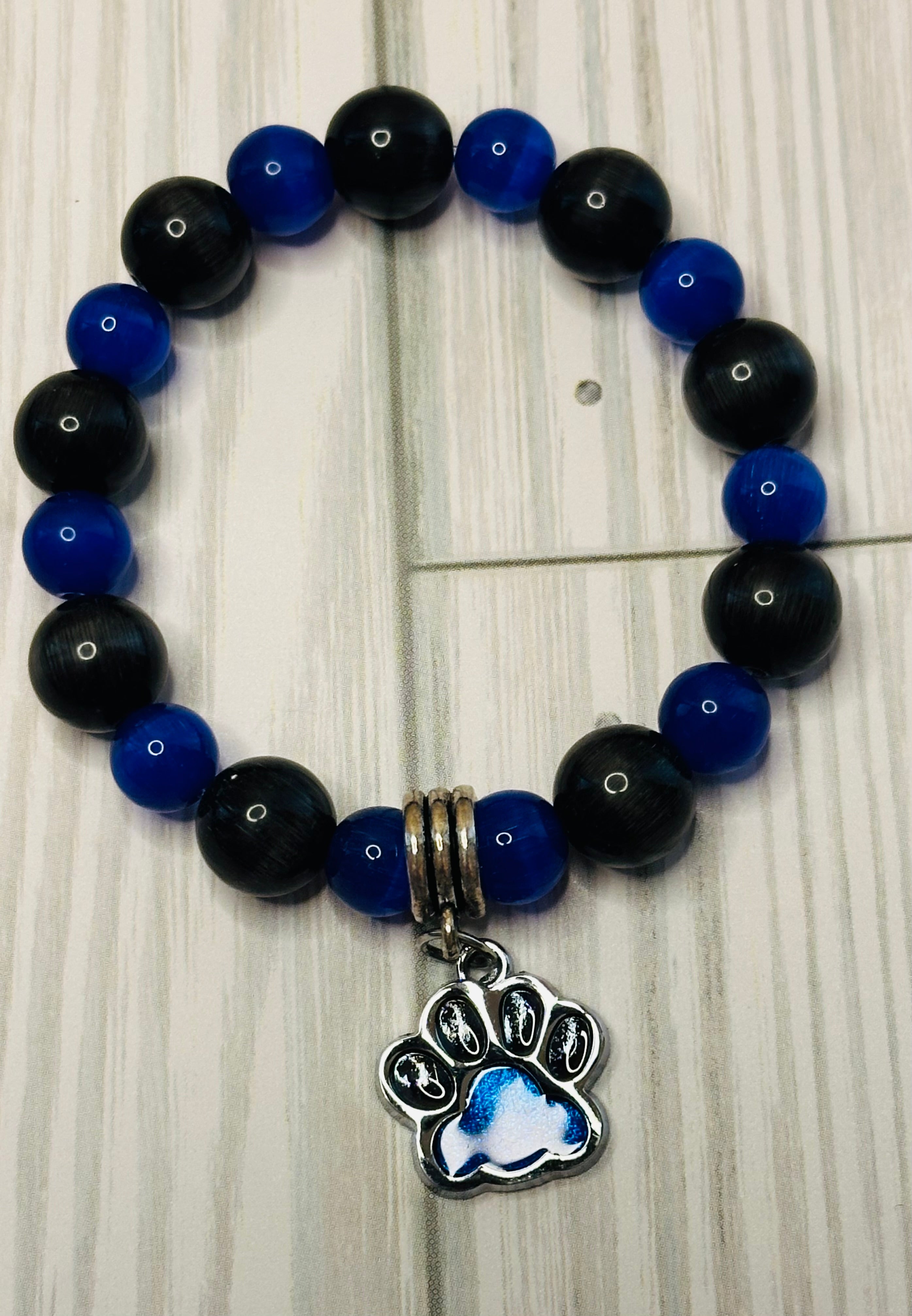 Blue and Black Paw Bracelet