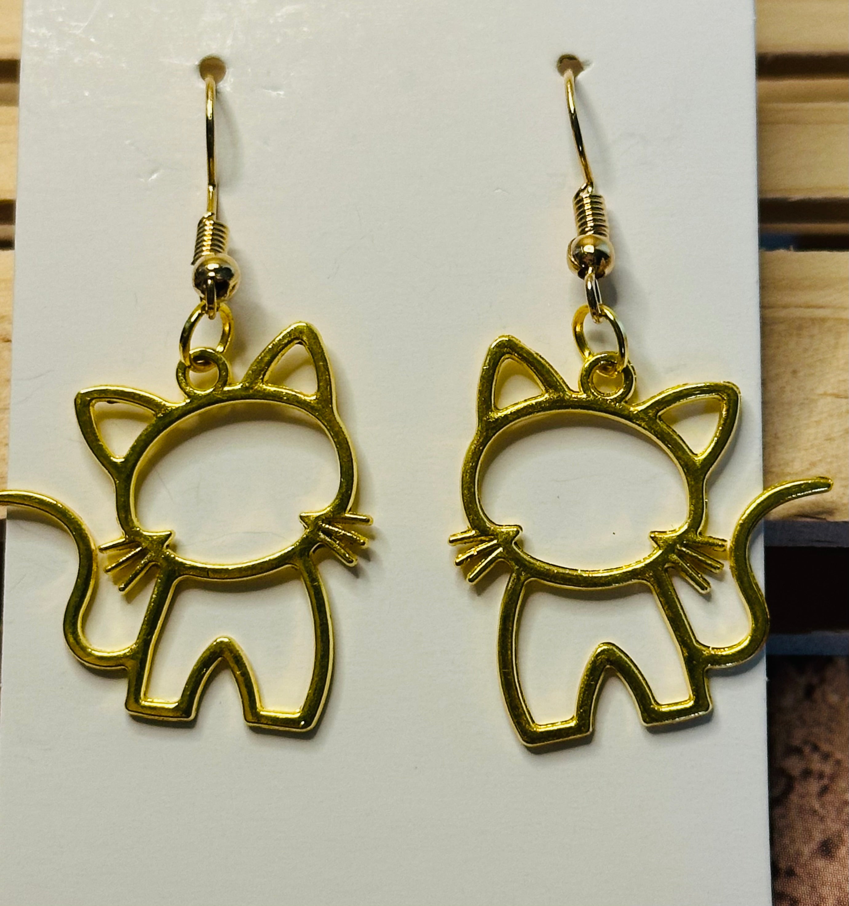 Gold Cat Outline Earrings