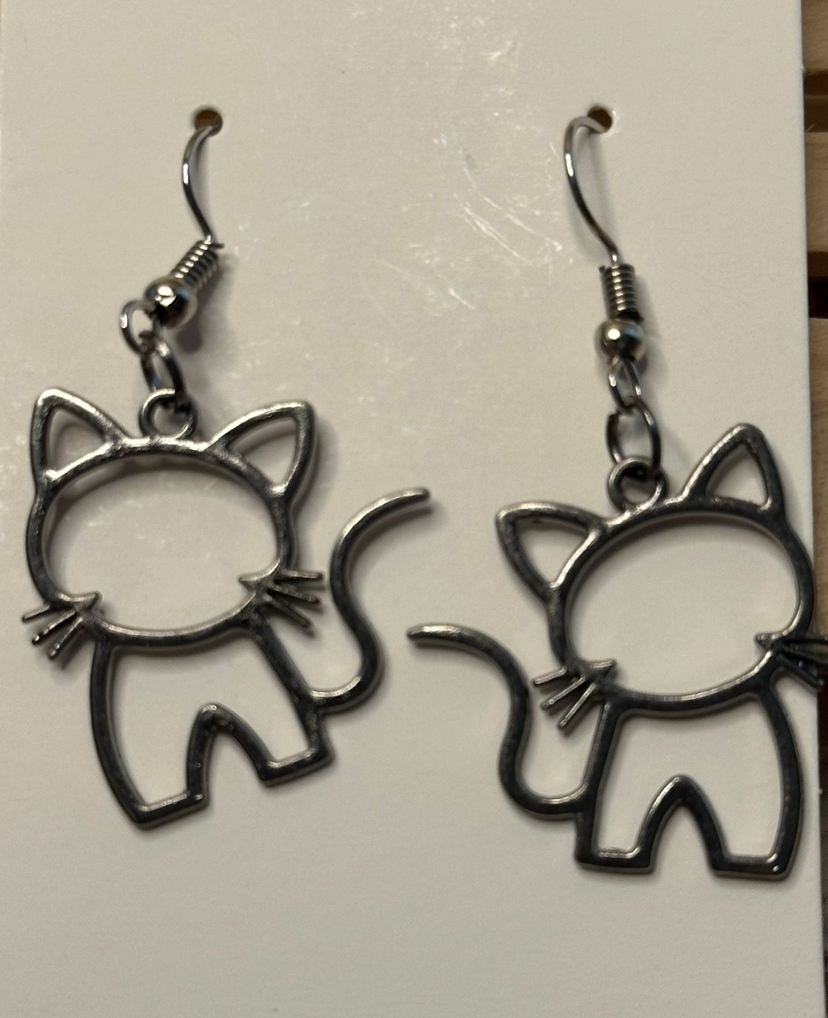 Silver Cat Outline Earrings