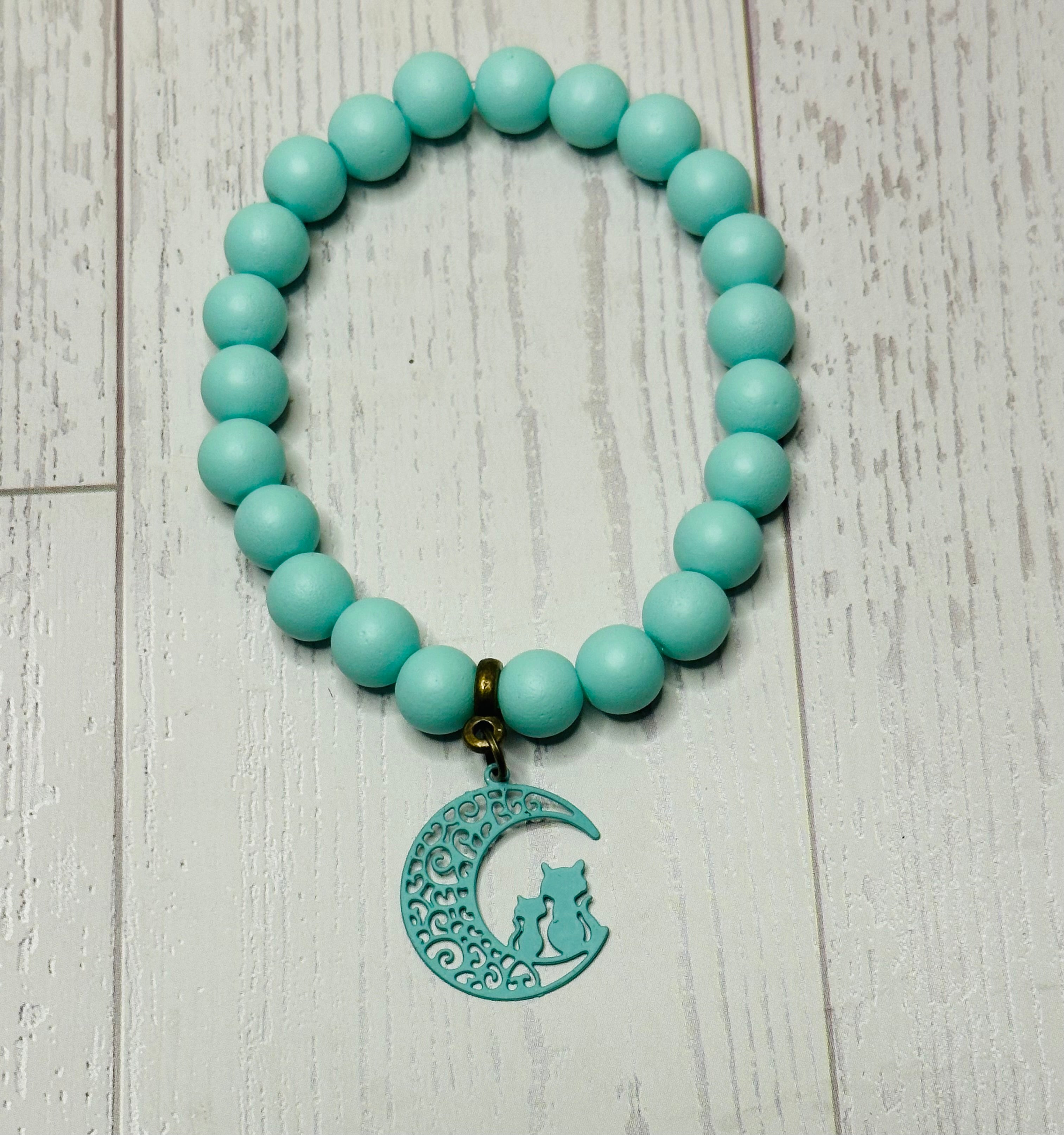 Turquoise Cat and Moon Bracelet