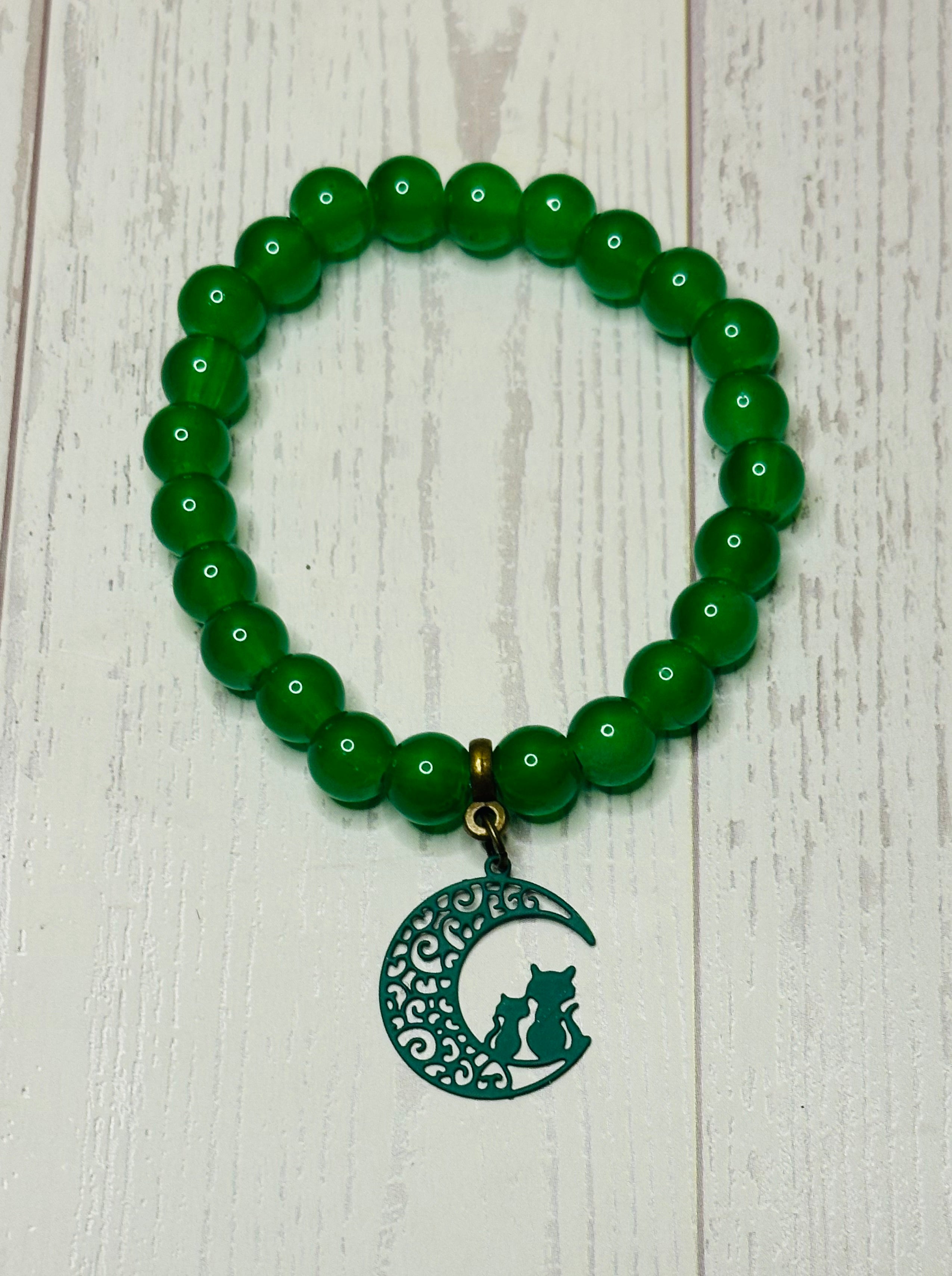 Green Cat and Moon Bracelet