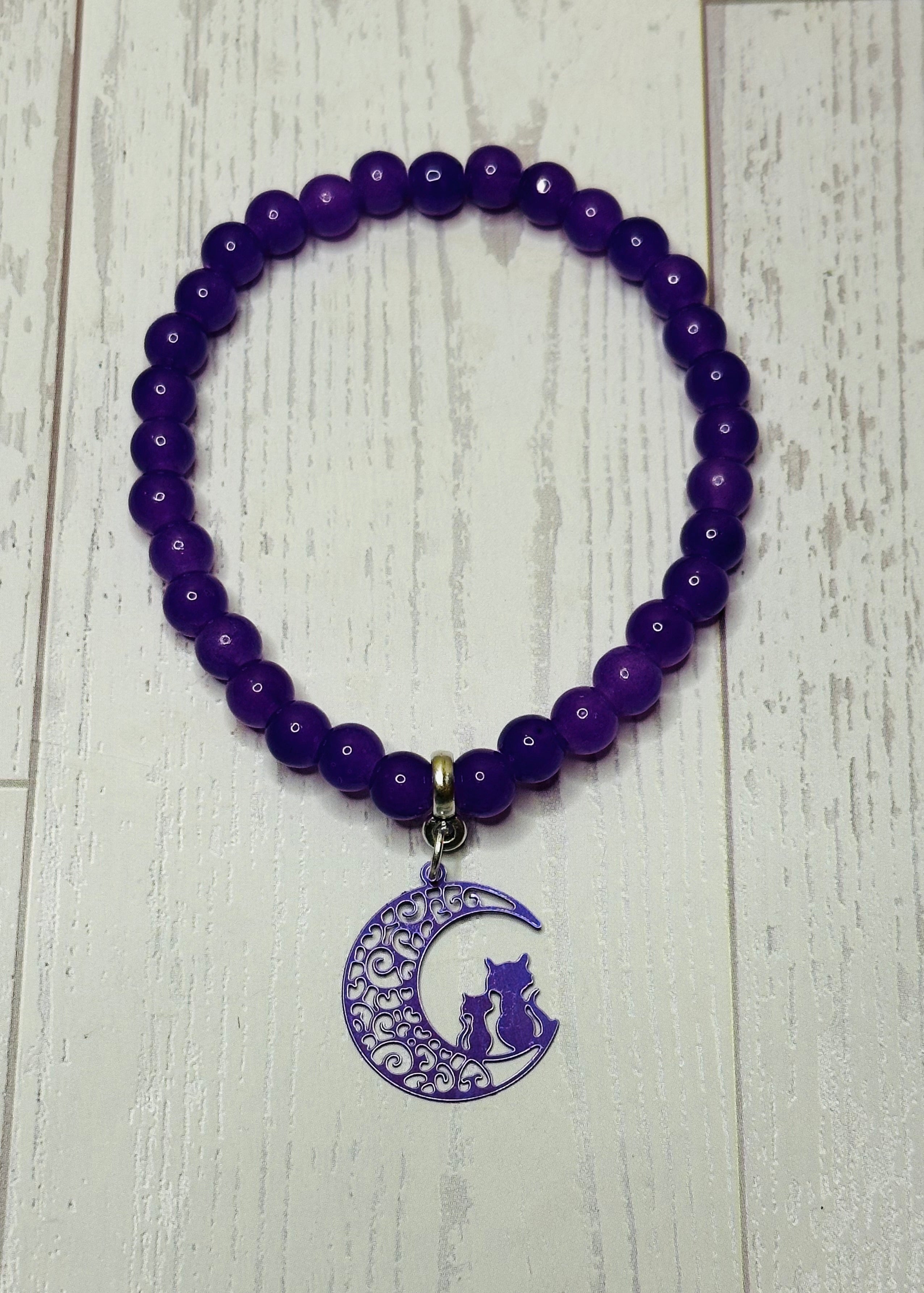 Purple Cat and Moon Bracelet