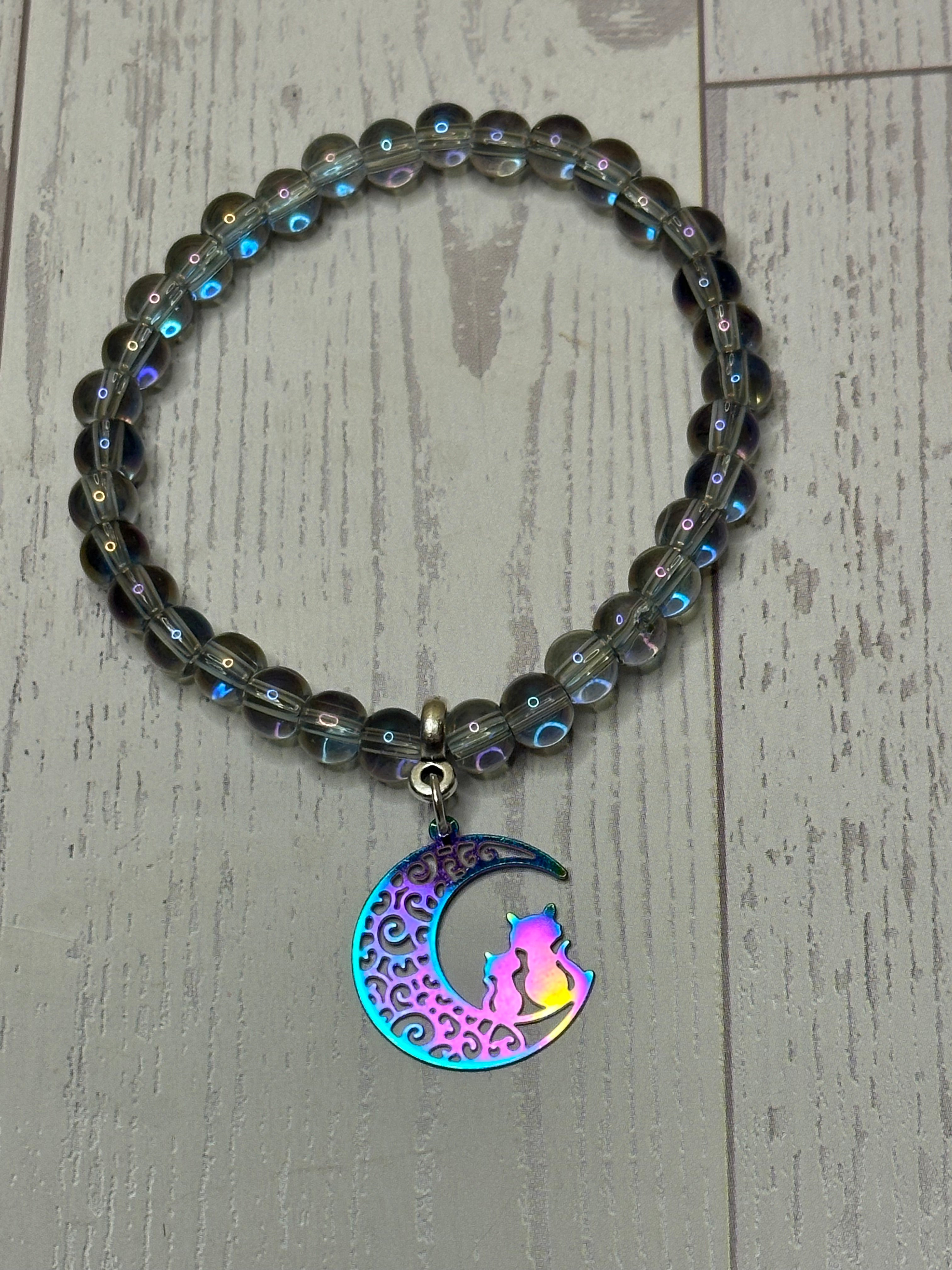 Prismatic Cat and Moon Bracelet