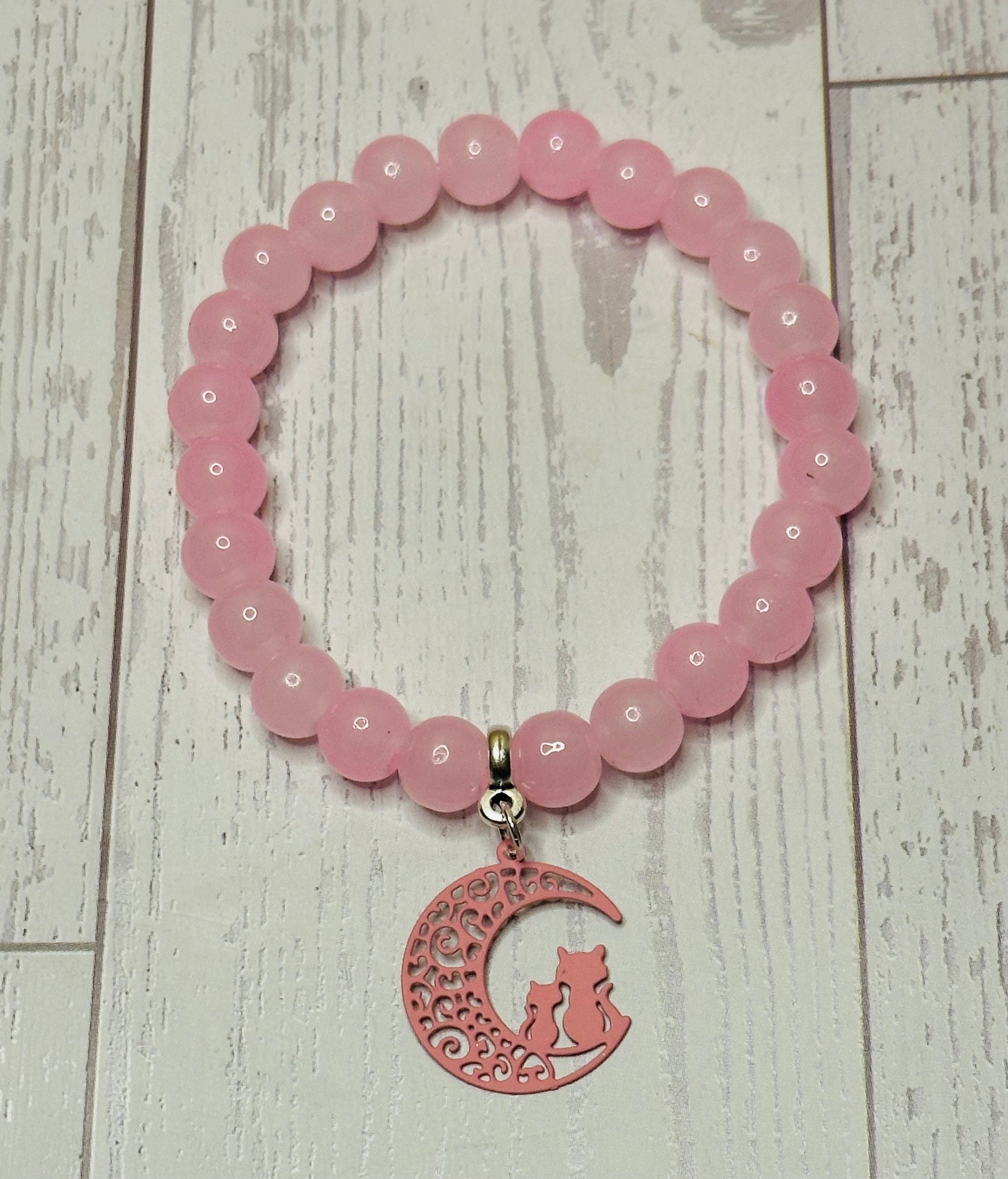 Pink Cat and Moon Bracelet