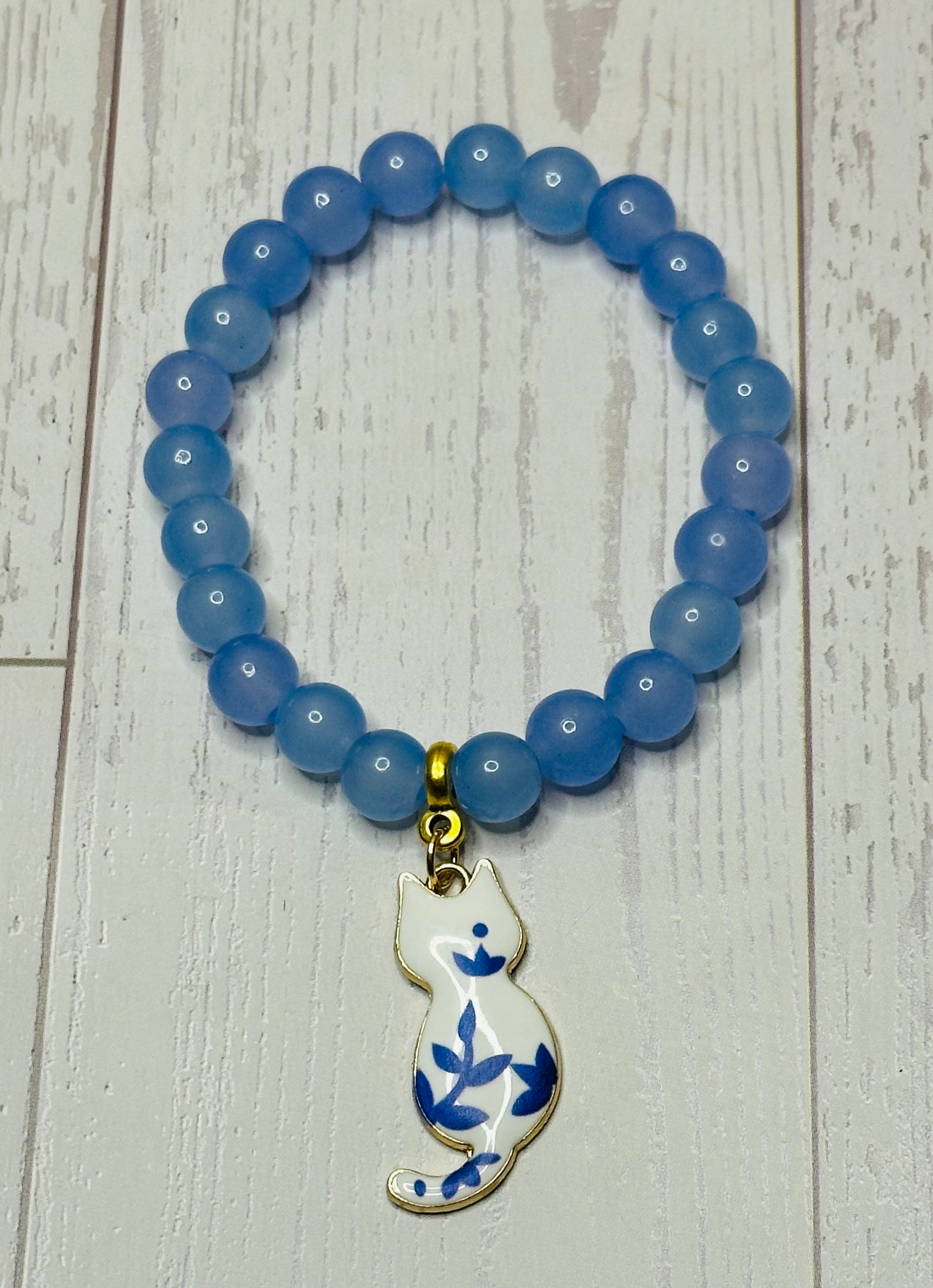 Blue Floral Cat Bracelet