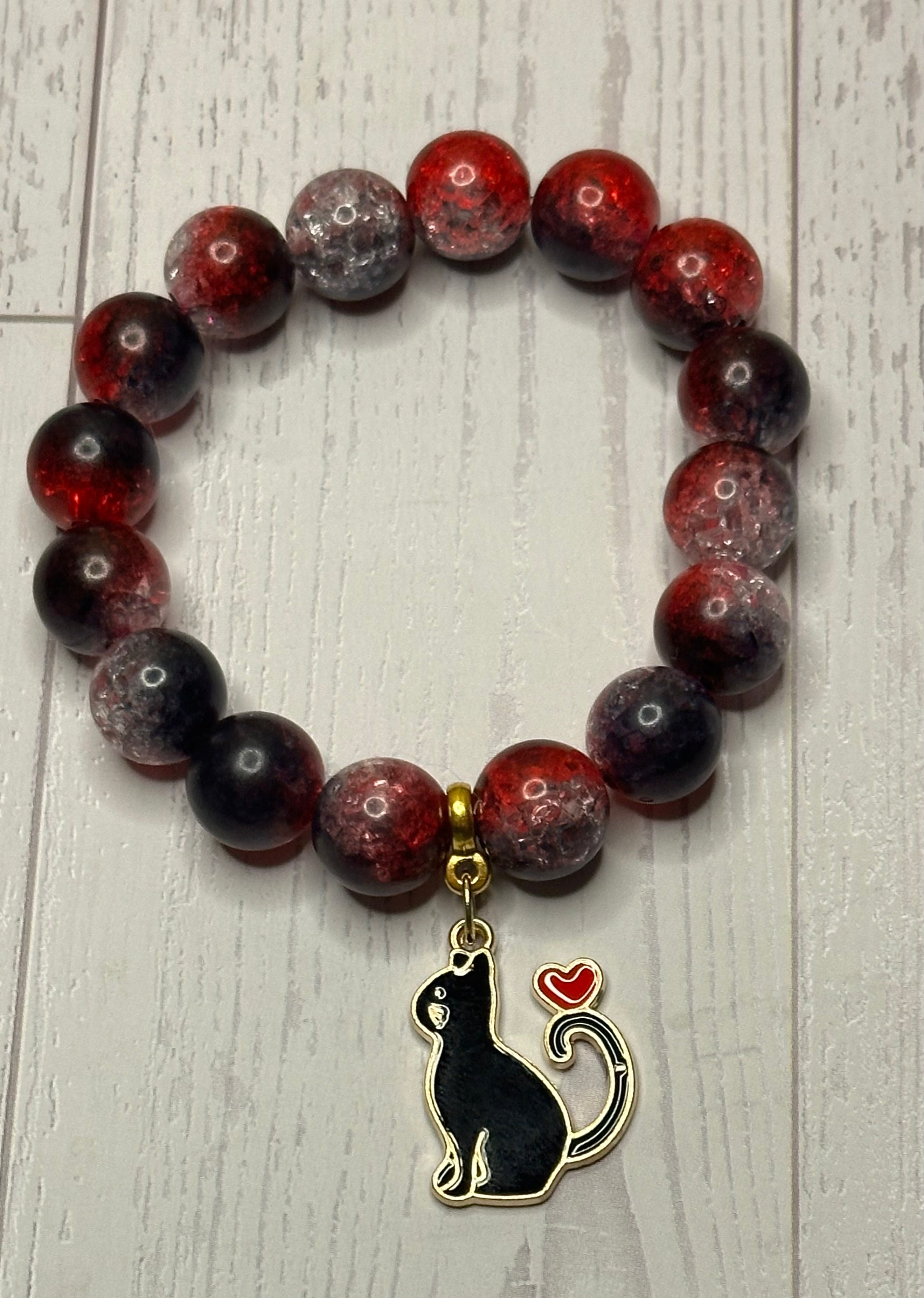 Red and Black Cat Heart Bracelet