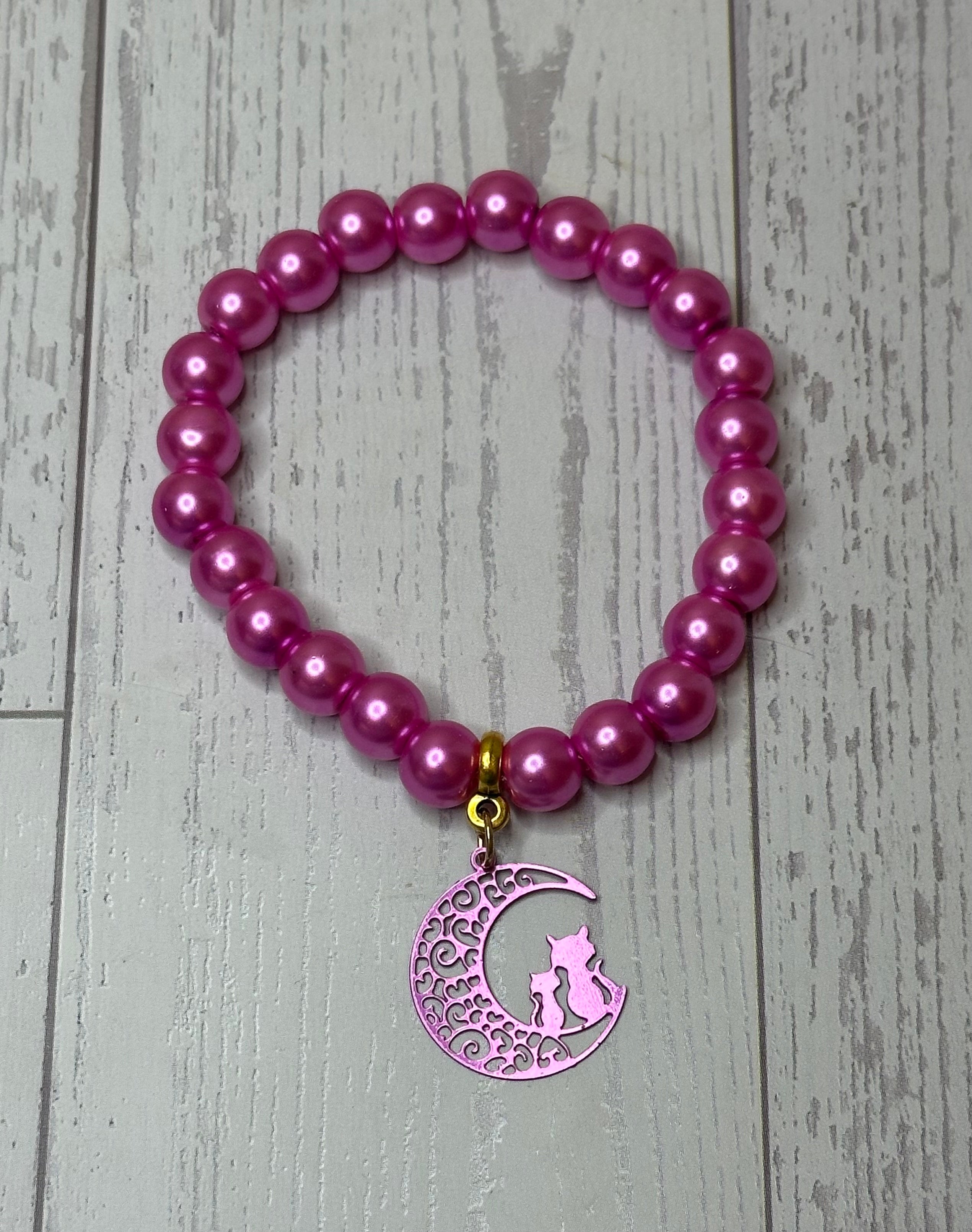 Magenta Cat and Moon Bracelet