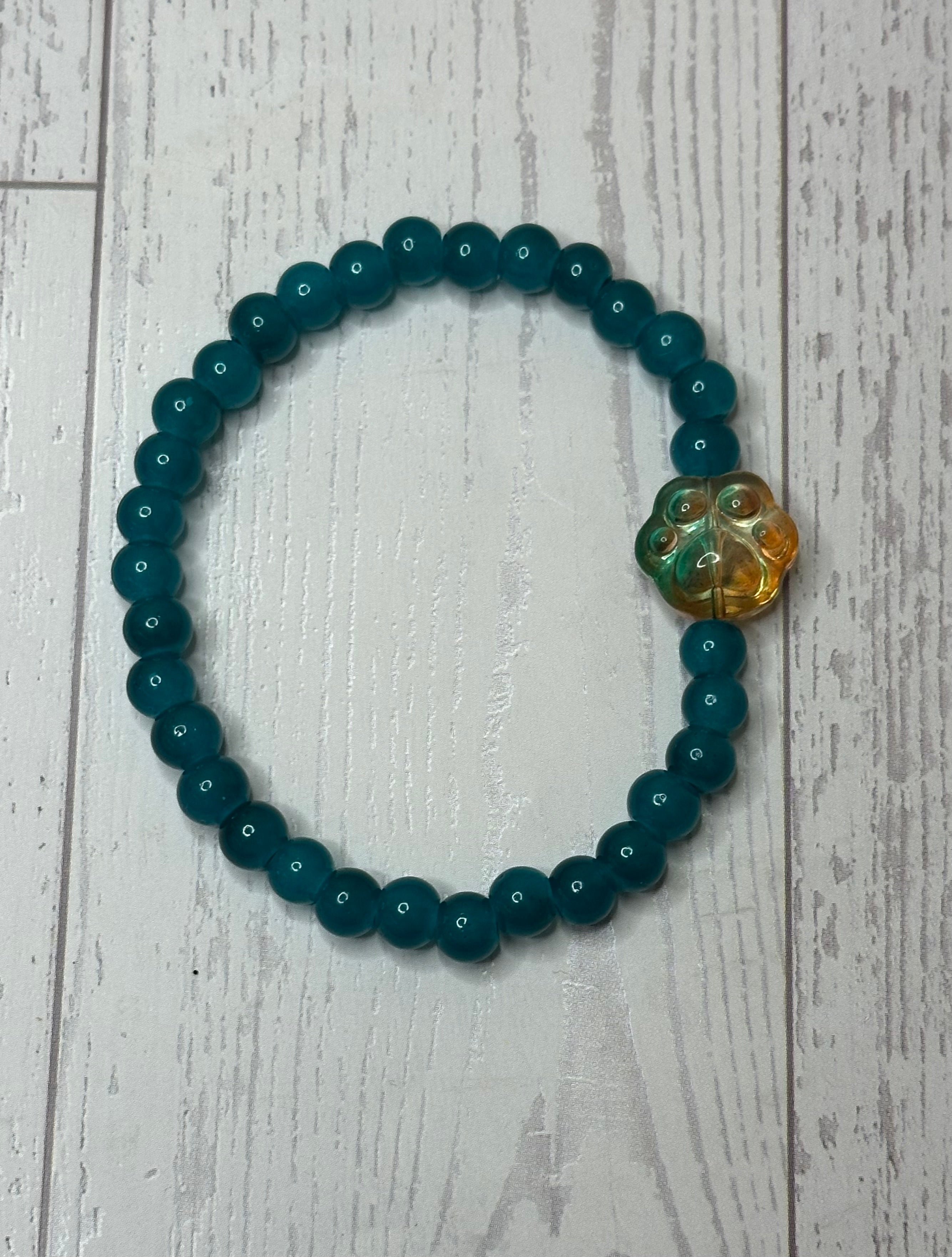 Teal and Yellow Paw Bracelet
