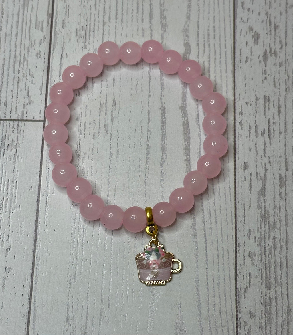 Pink Coffee Cup Cat Bracelet