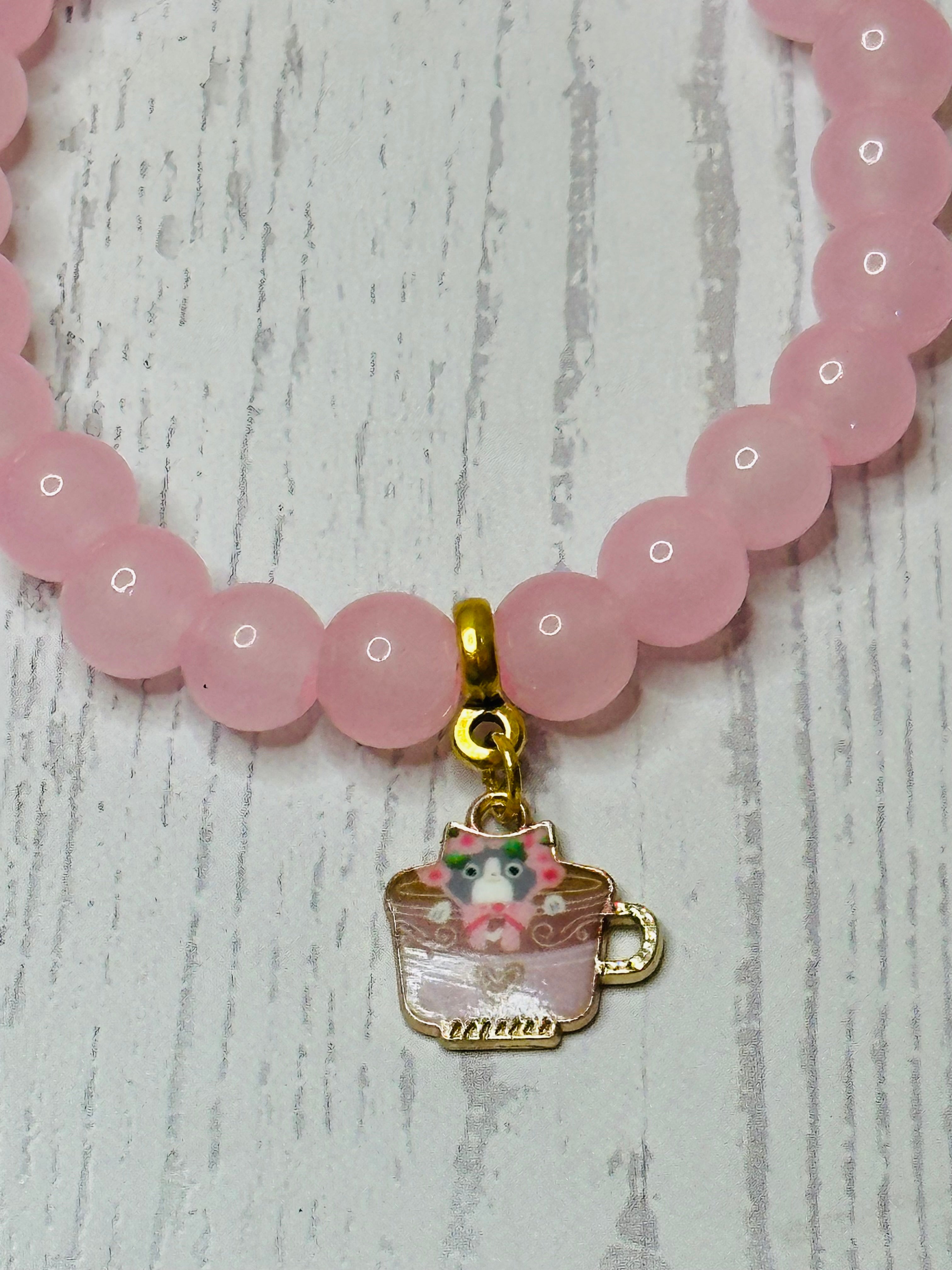 Pink Coffee Cup Cat Bracelet
