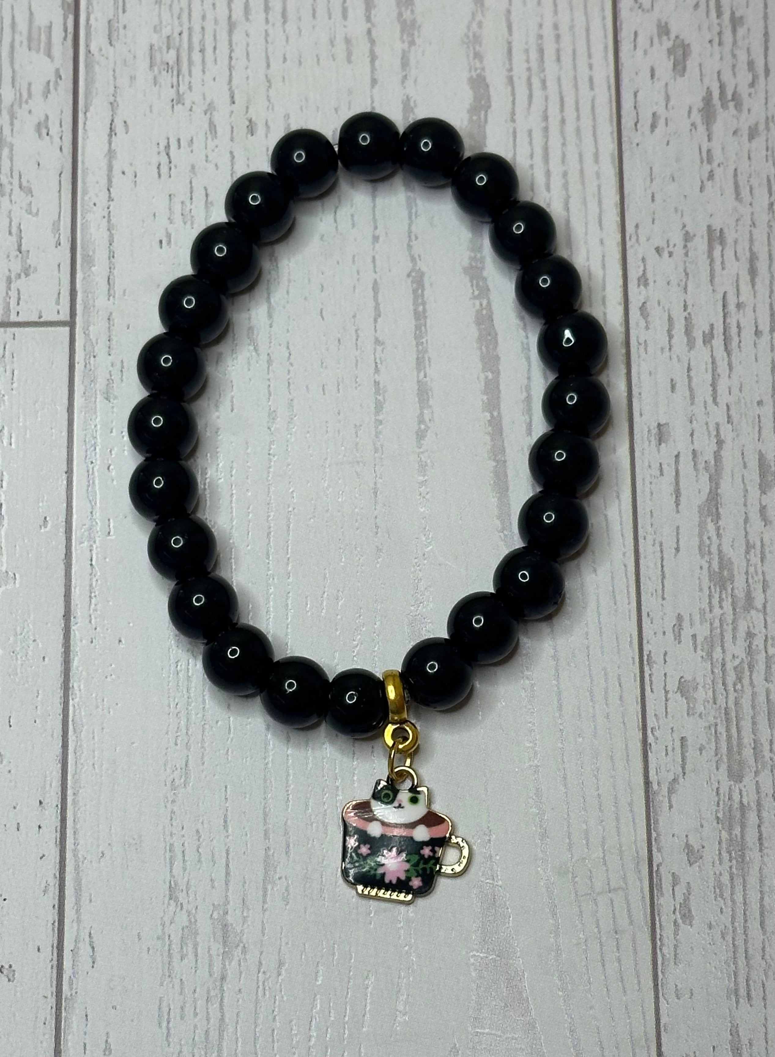 Black Coffee Cup Cat Bracelet