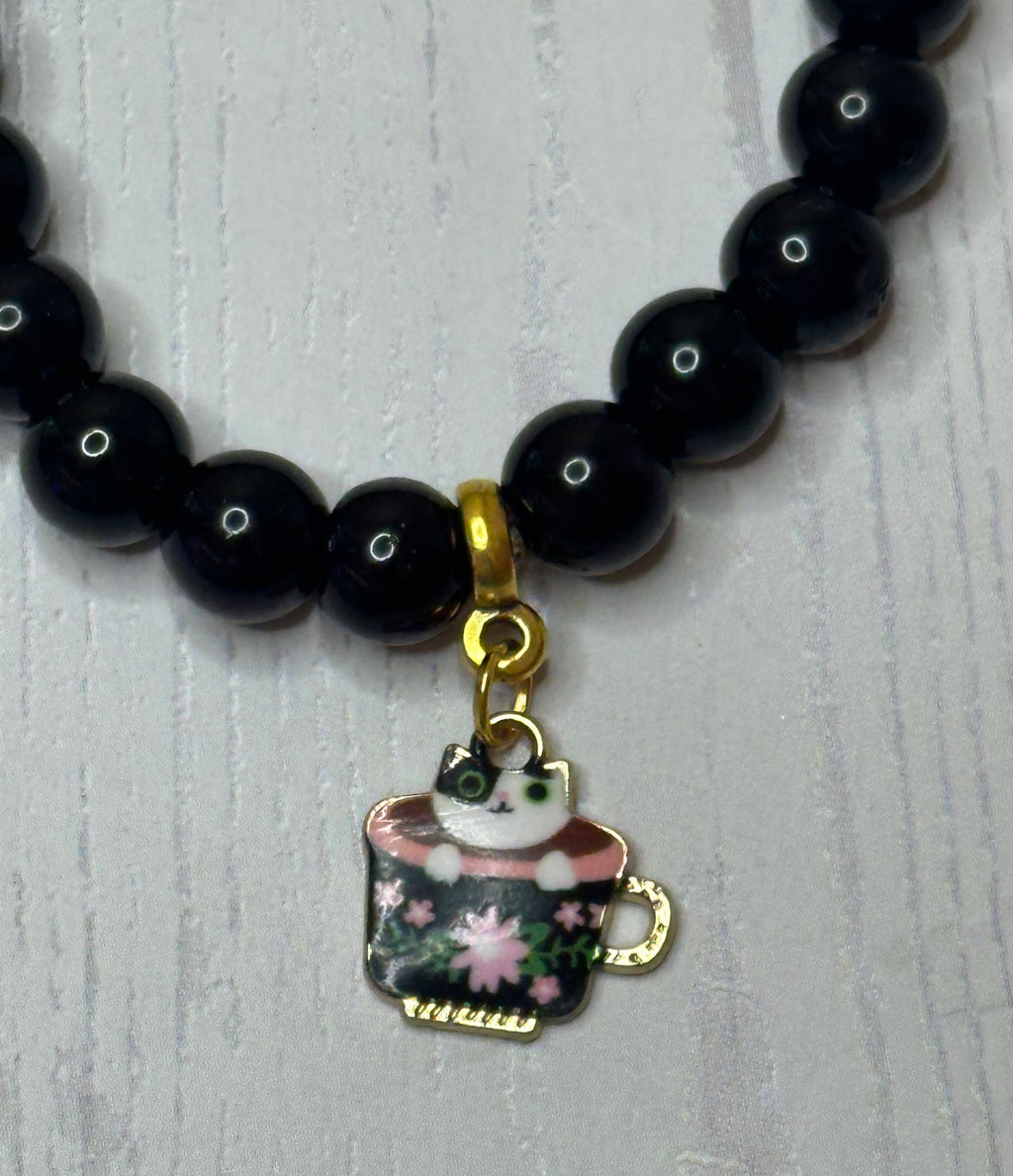 Black Coffee Cup Cat Bracelet
