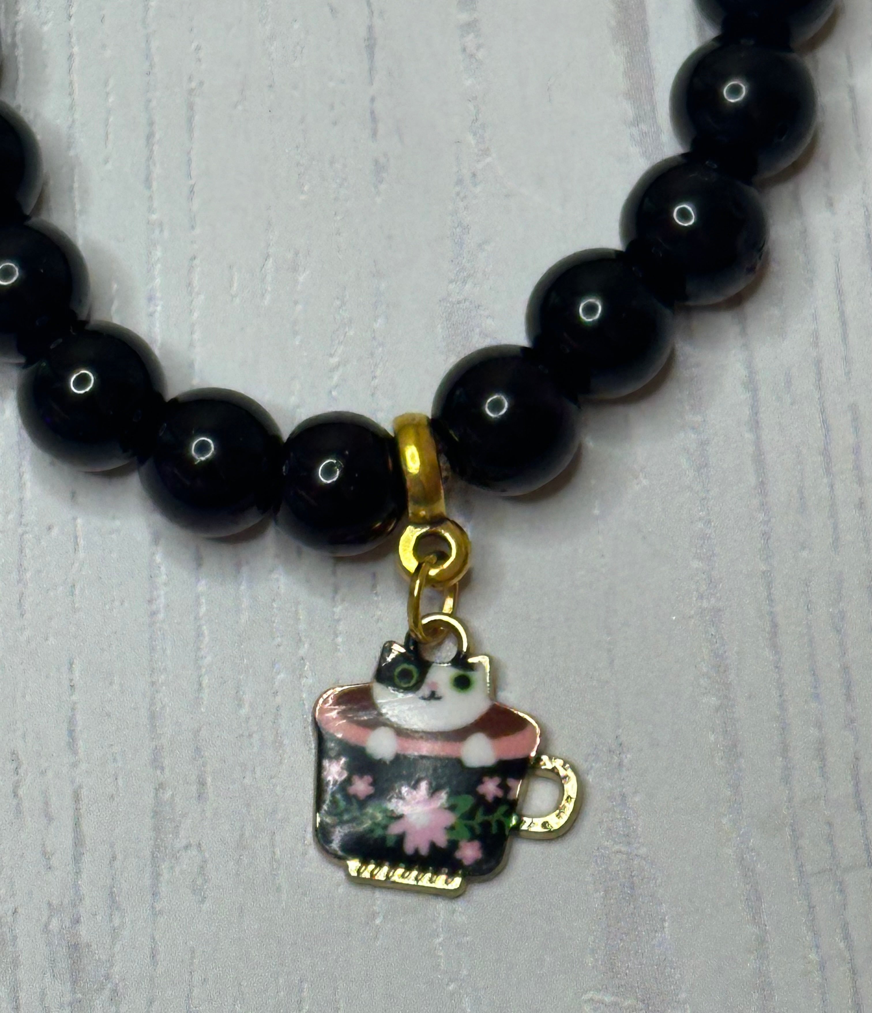 Black Coffee Cup Cat Bracelet
